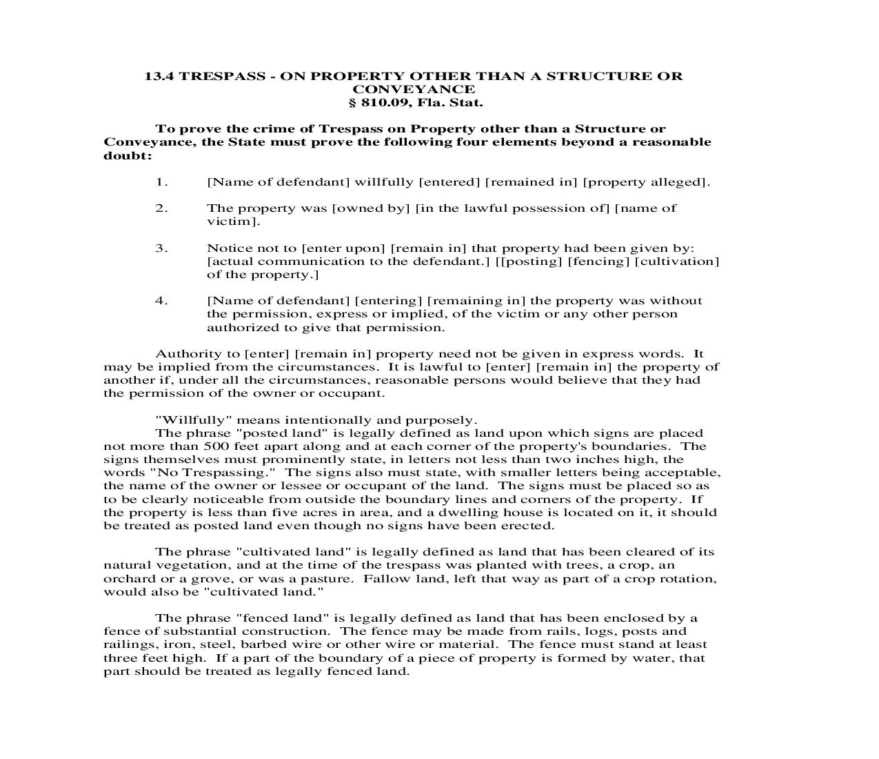 13.4. Trespass - On Property Other Than A Structure Or Conveyance | Pdf Doc Docx | Florida_JI