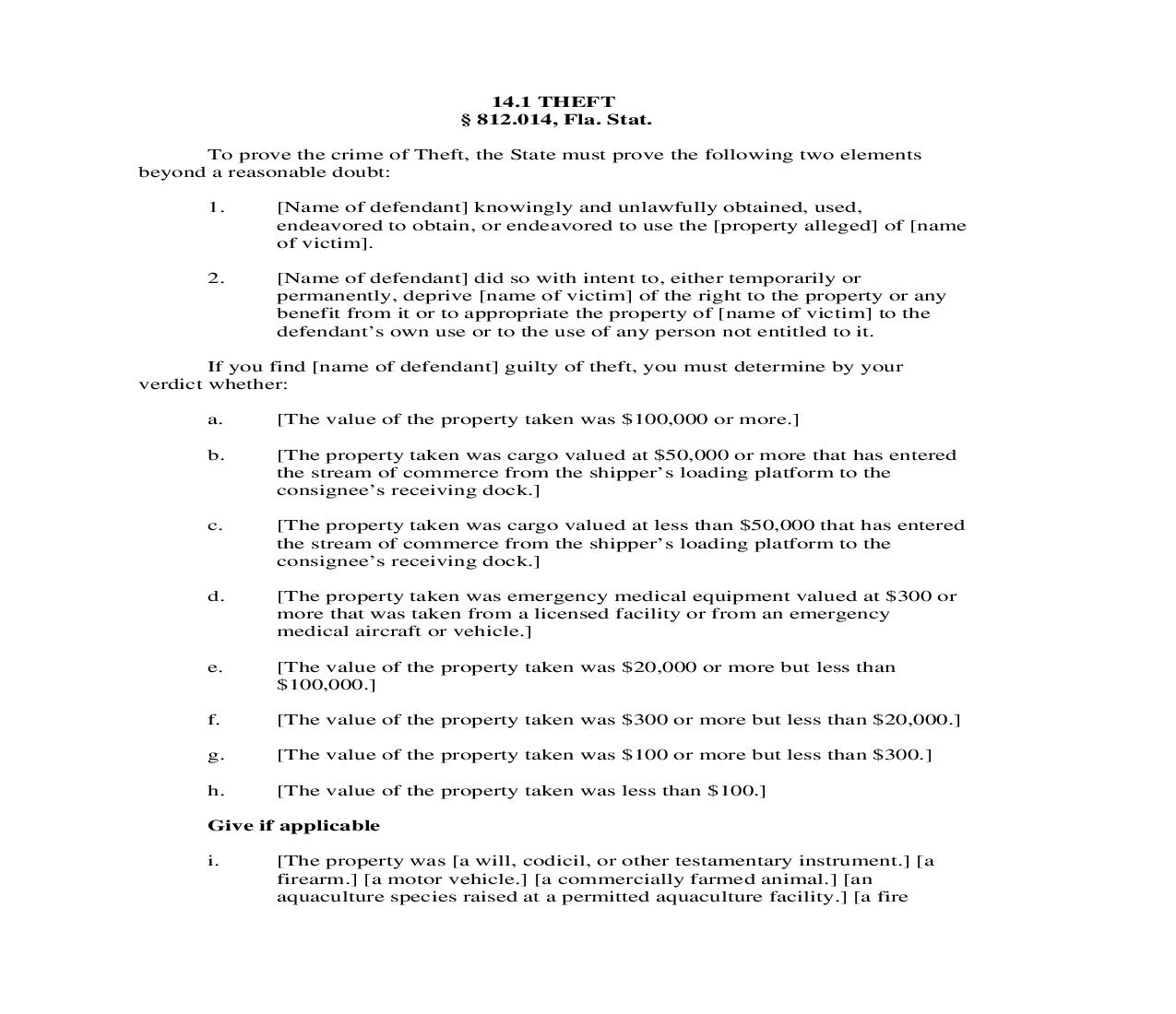 14.1. Theft | Pdf Doc Docx | Florida_JI