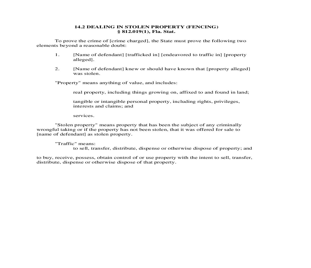 14.2. Dealing in Stolen Property (Fencing) | Pdf Doc Docx | Florida_JI