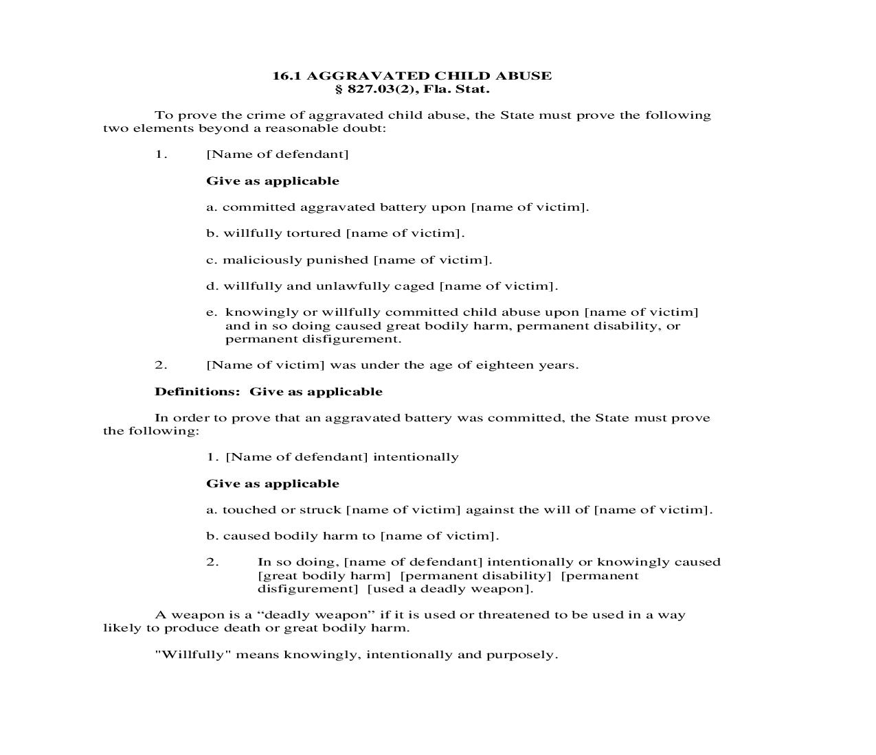16.1. Aggravated Child Abuse | Pdf Doc Docx | Florida_JI