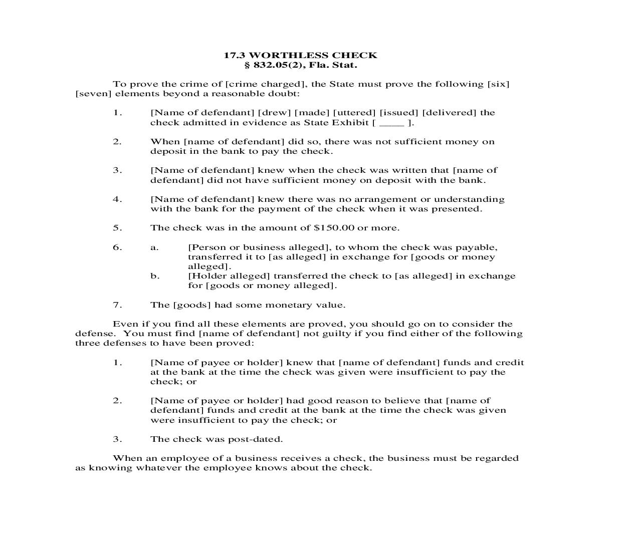 17.3. Worthless Check | Pdf Doc Docx | Florida_JI