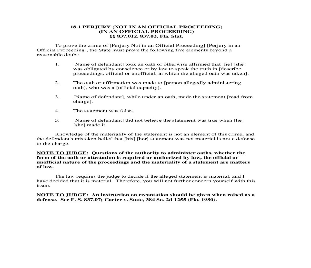 18.1. Perjury (Not In An Official Proceeding) (In An Official Proceeding) | Pdf Doc Docx | Florida_JI