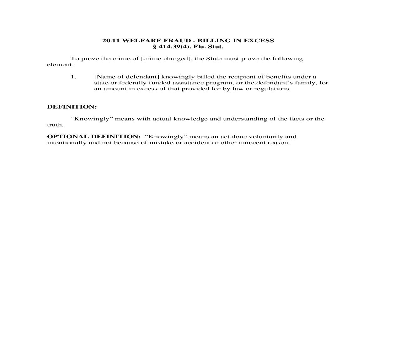 20.11. Welfare Fraud - Billing In Excess | Pdf Doc Docx | Florida_JI