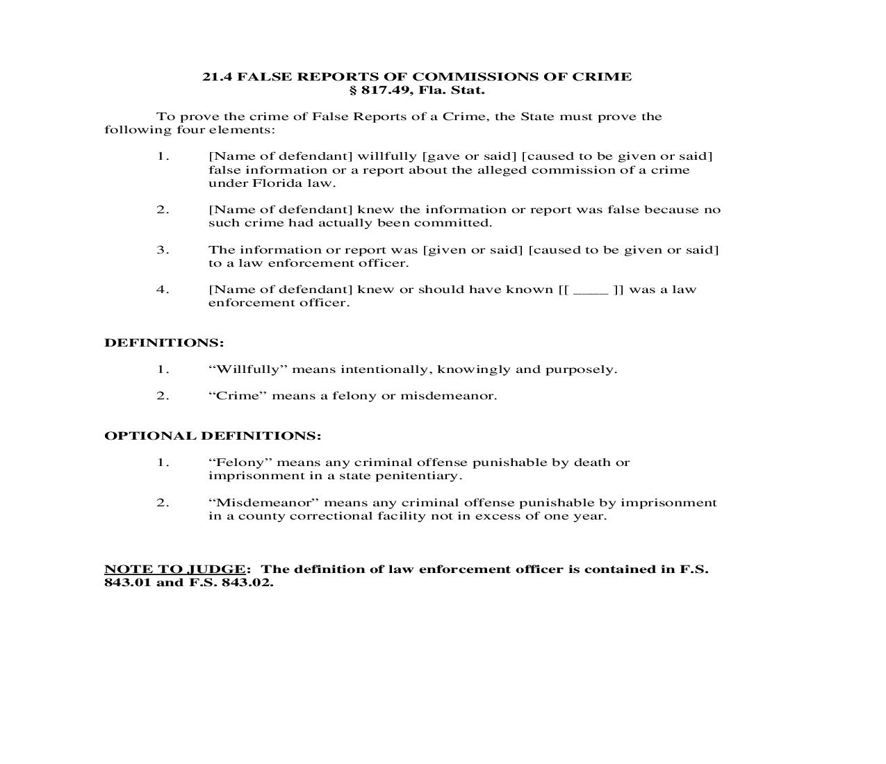 21.4. False Reports Of Commissions Of Crime | Pdf Doc Docx | Florida_JI