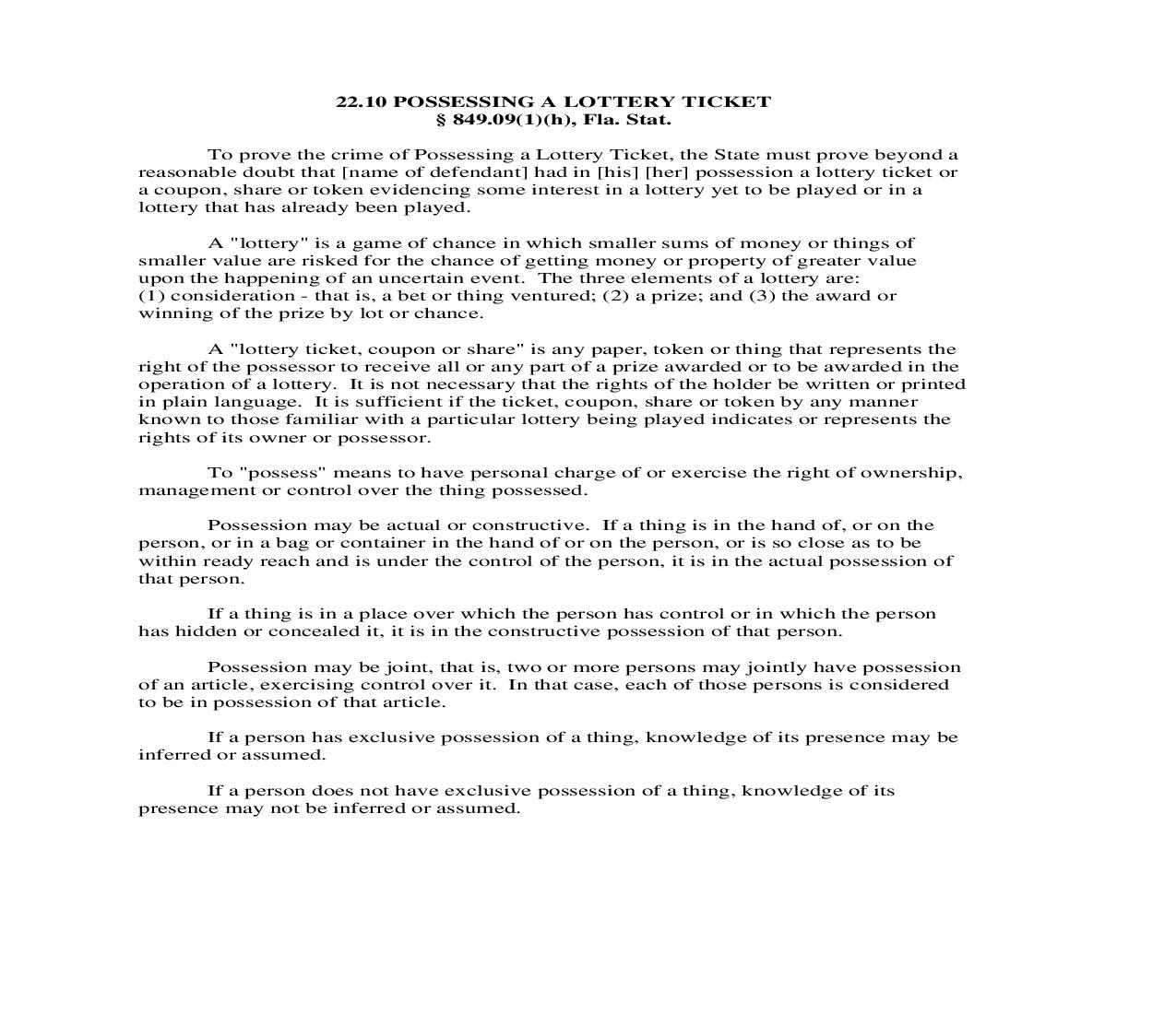 22.10. Possessing A Lottery Ticket | Pdf Doc Docx | Florida_JI