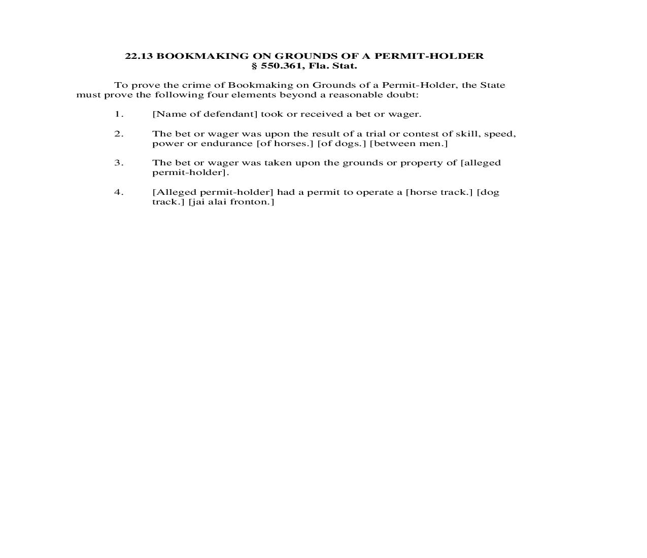 22.13. Bookmaking On Grounds Of A Permit-Holder | Pdf Doc Docx | Florida_JI