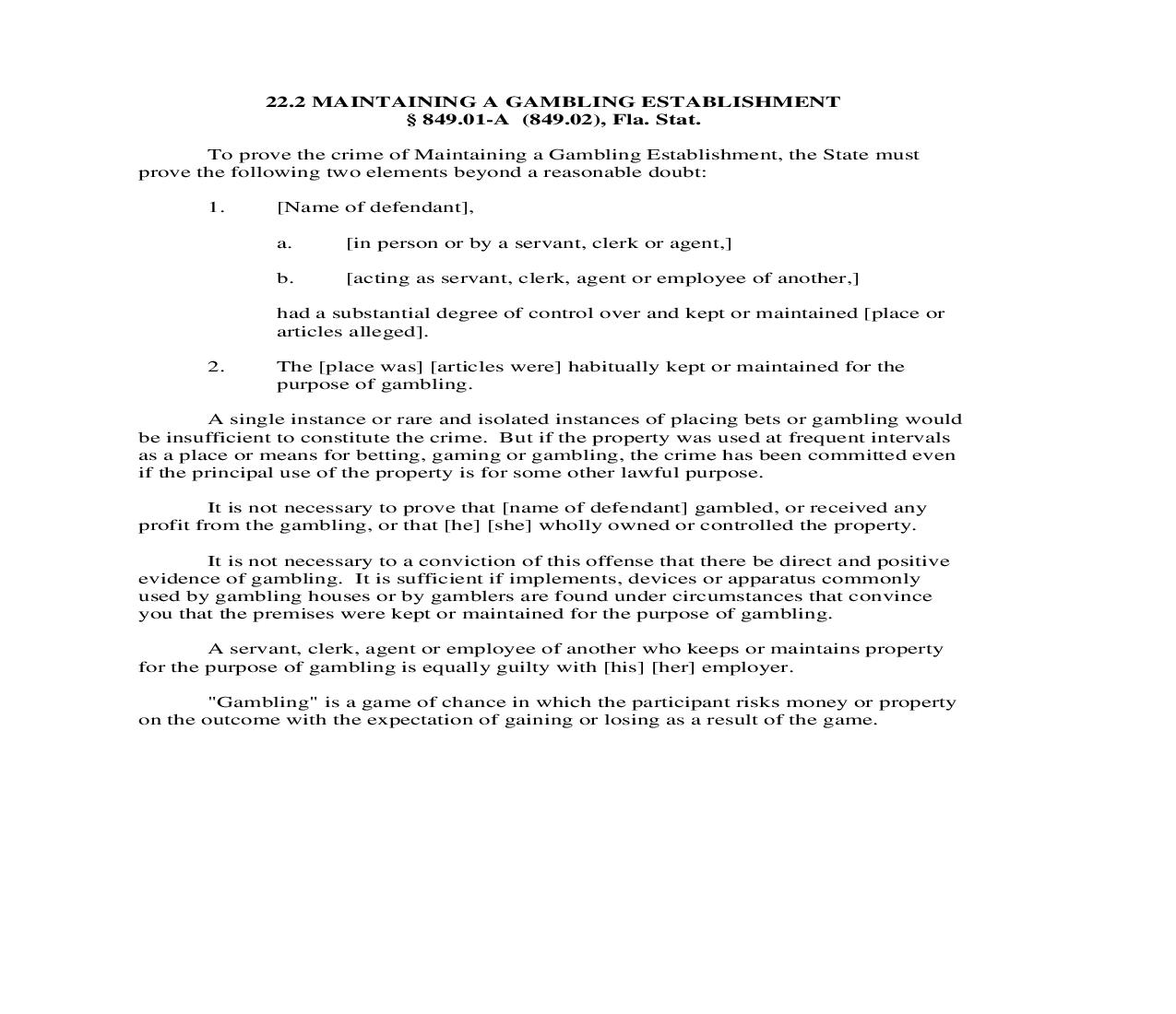22.2. Maintaining A Gambling Establishment | Pdf Doc Docx | Florida_JI