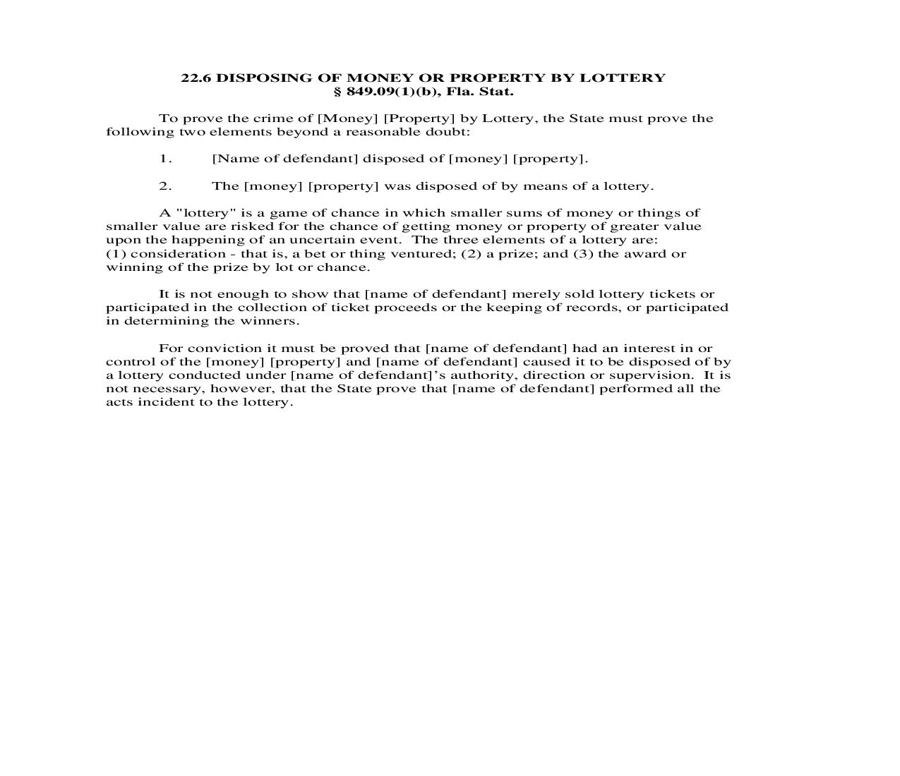22.6. Disposing Of Money Or Property By Lottery | Pdf Doc Docx | Florida_JI