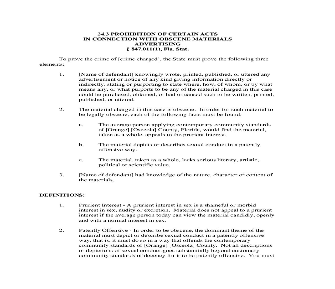 24.3. Prohibition Of Certain Acts In Connection With Obscene Materials Advertising | Pdf Doc Docx | Florida_JI