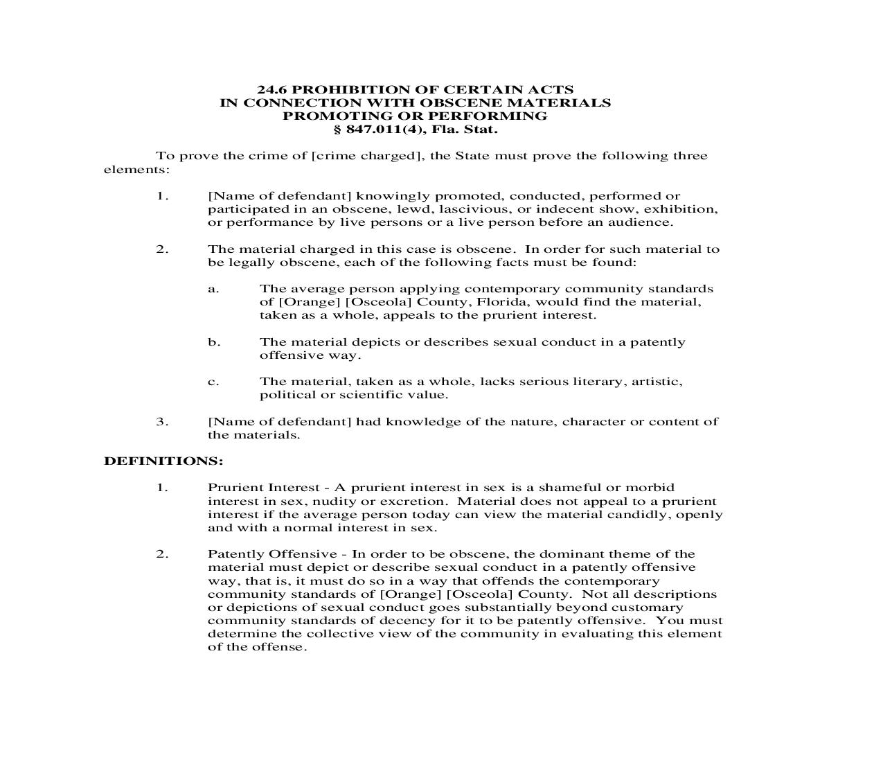 24.6. Prohibition Of Certain Acts In Connection With Obscene Materials Promoting Or Performing | Pdf Doc Docx | Florida_JI