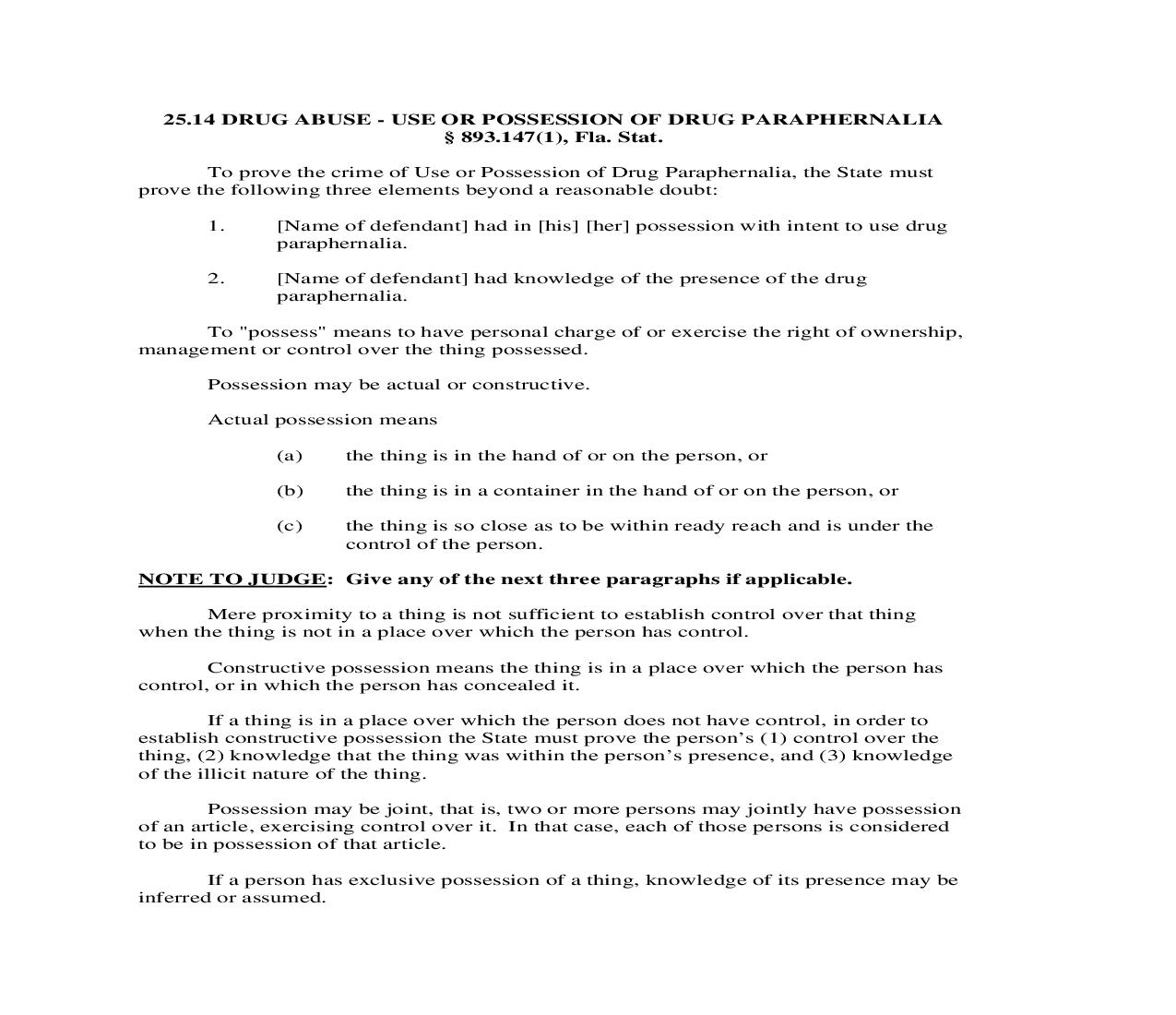 25.14. Drug Abuse - Use Or Possession Of Drug Paraphernalia | Pdf Doc Docx | Florida_JI