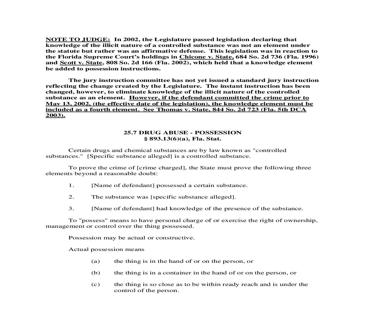 25.7. Drug Abuse - Possession | Pdf Doc Docx | Florida_JI