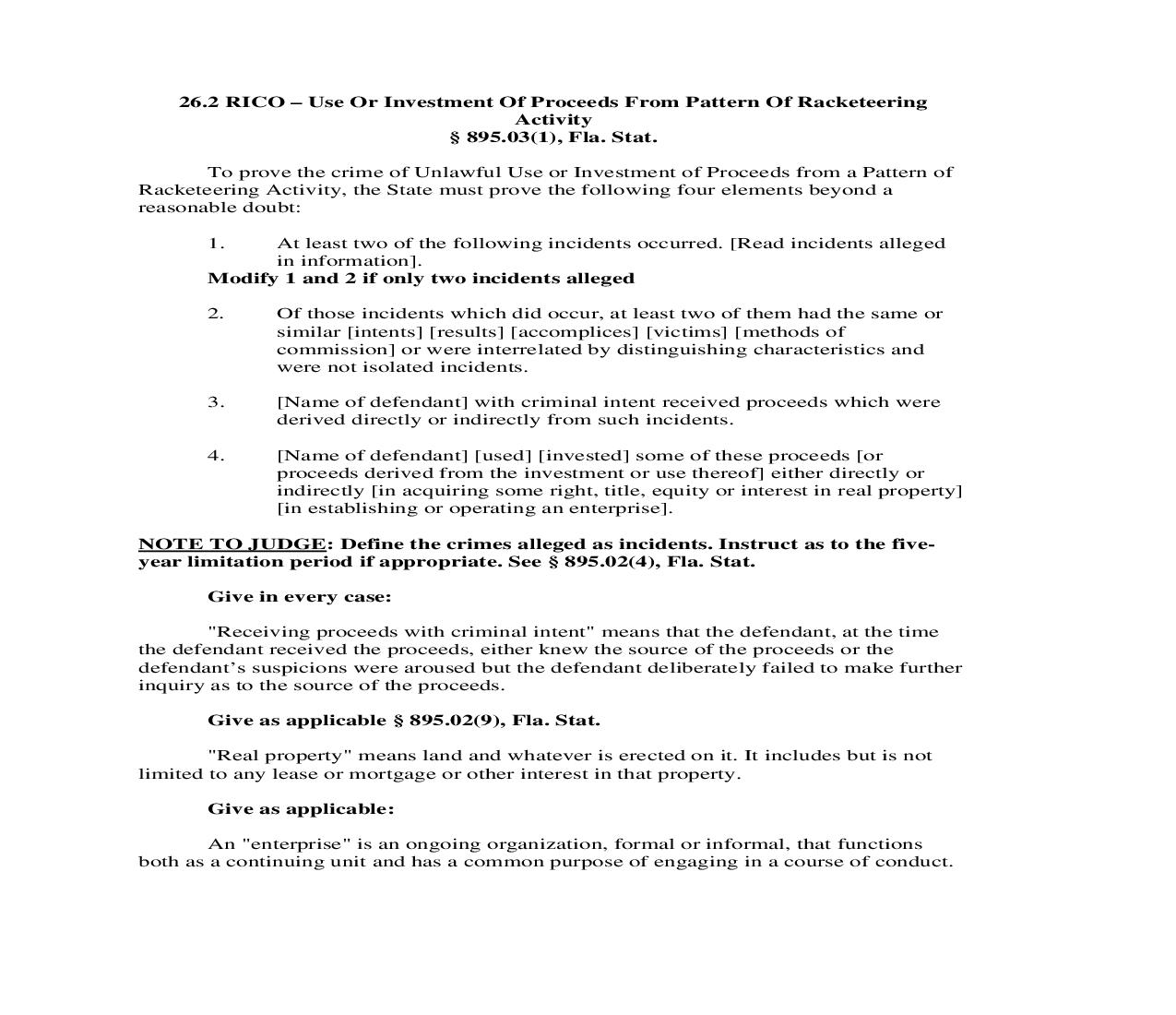 26.2. RICO - Use Or Investment Of Proceeds From Pattern Of Racketeering Activity | Pdf Doc Docx | Florida_JI