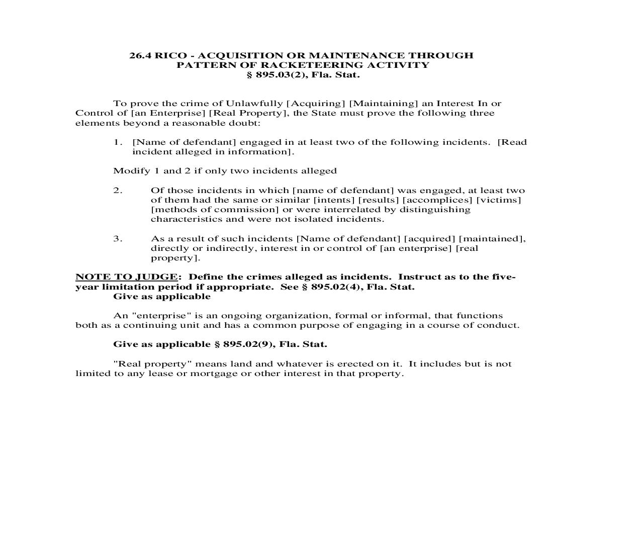 26.4. RICO - Acquisition Or Maintenance Through Pattern Of Racketeering Activity | Pdf Doc Docx | Florida_JI