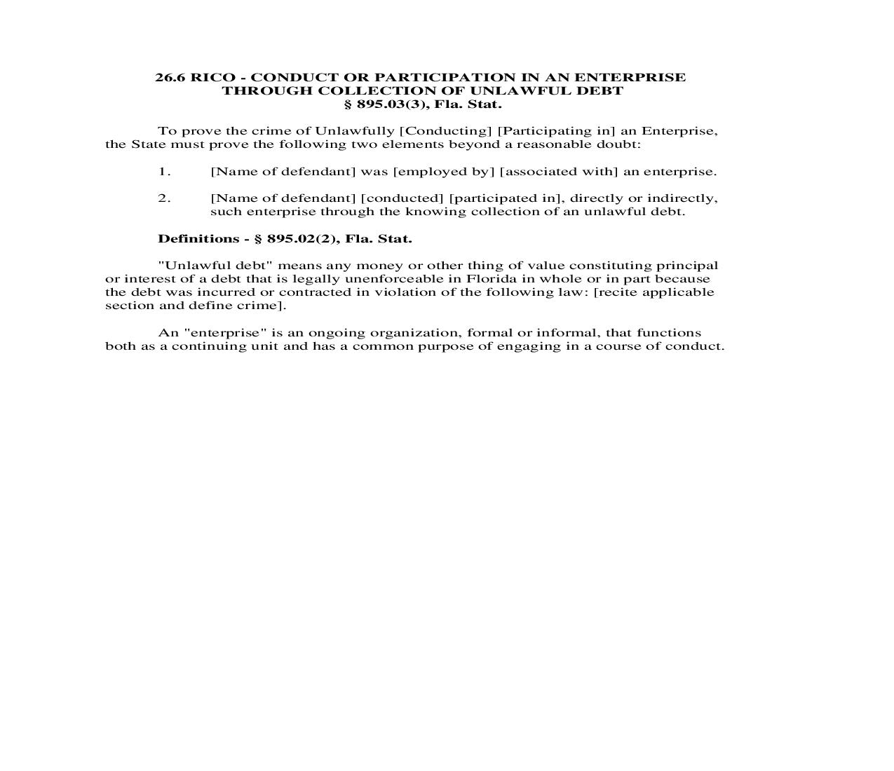 26.6. RICO - Conduct Or Participation In An Enterprise Through Collection Of Unlawful Debt | Pdf Doc Docx | Florida_JI