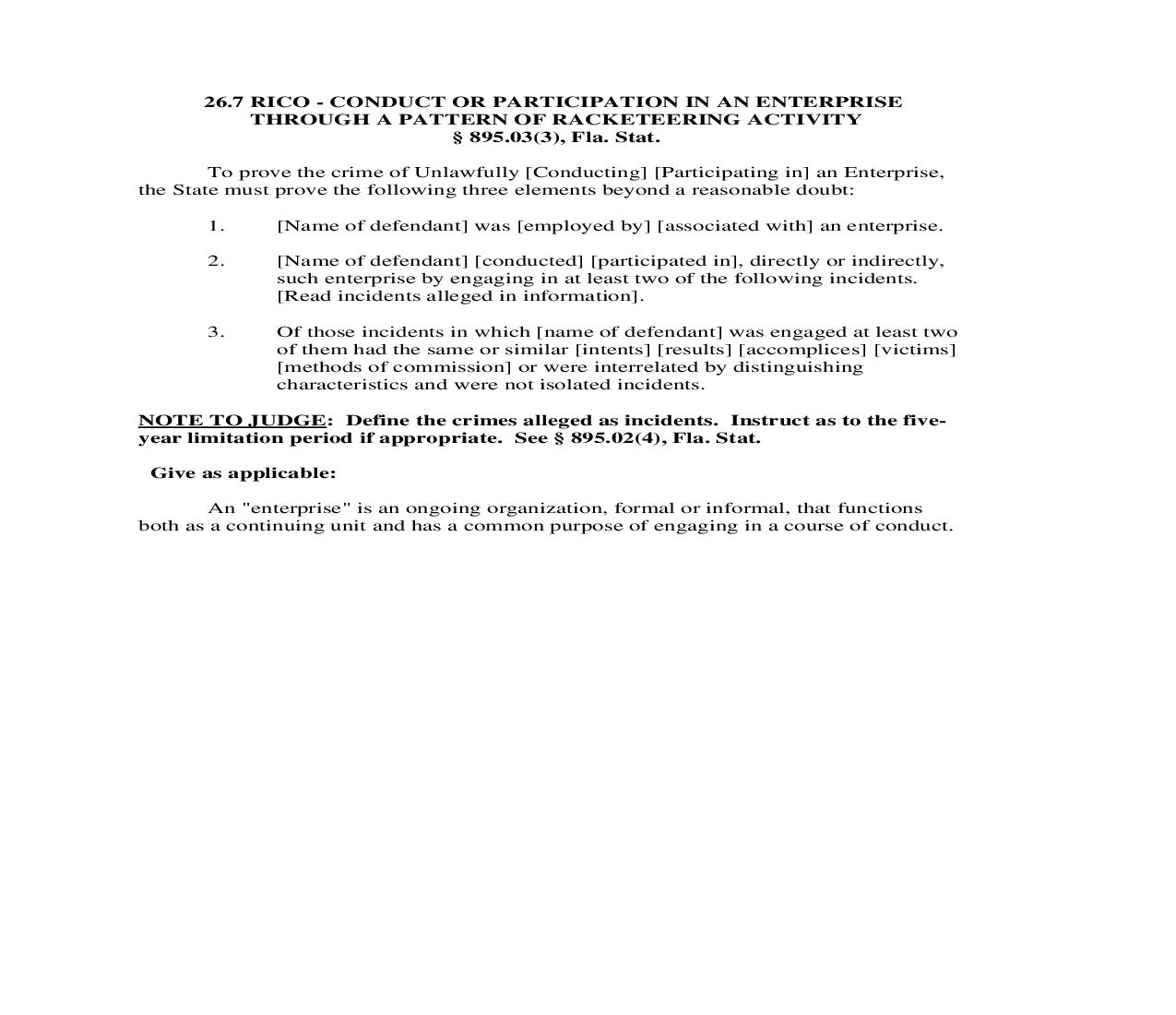 26.7. RICO - Conduct Or Participation In An Enterprise Through A Pattern Of Racketeering Activity | Pdf Doc Docx | Florida_JI