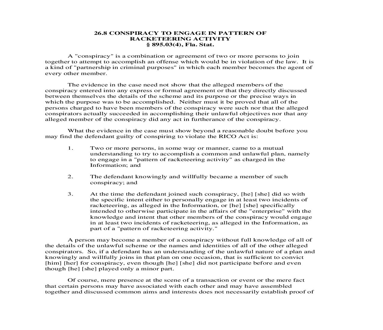 26.8. Conspiracy To Engage In Pattern Of Racketeering Activity | Pdf Doc Docx | Florida_JI