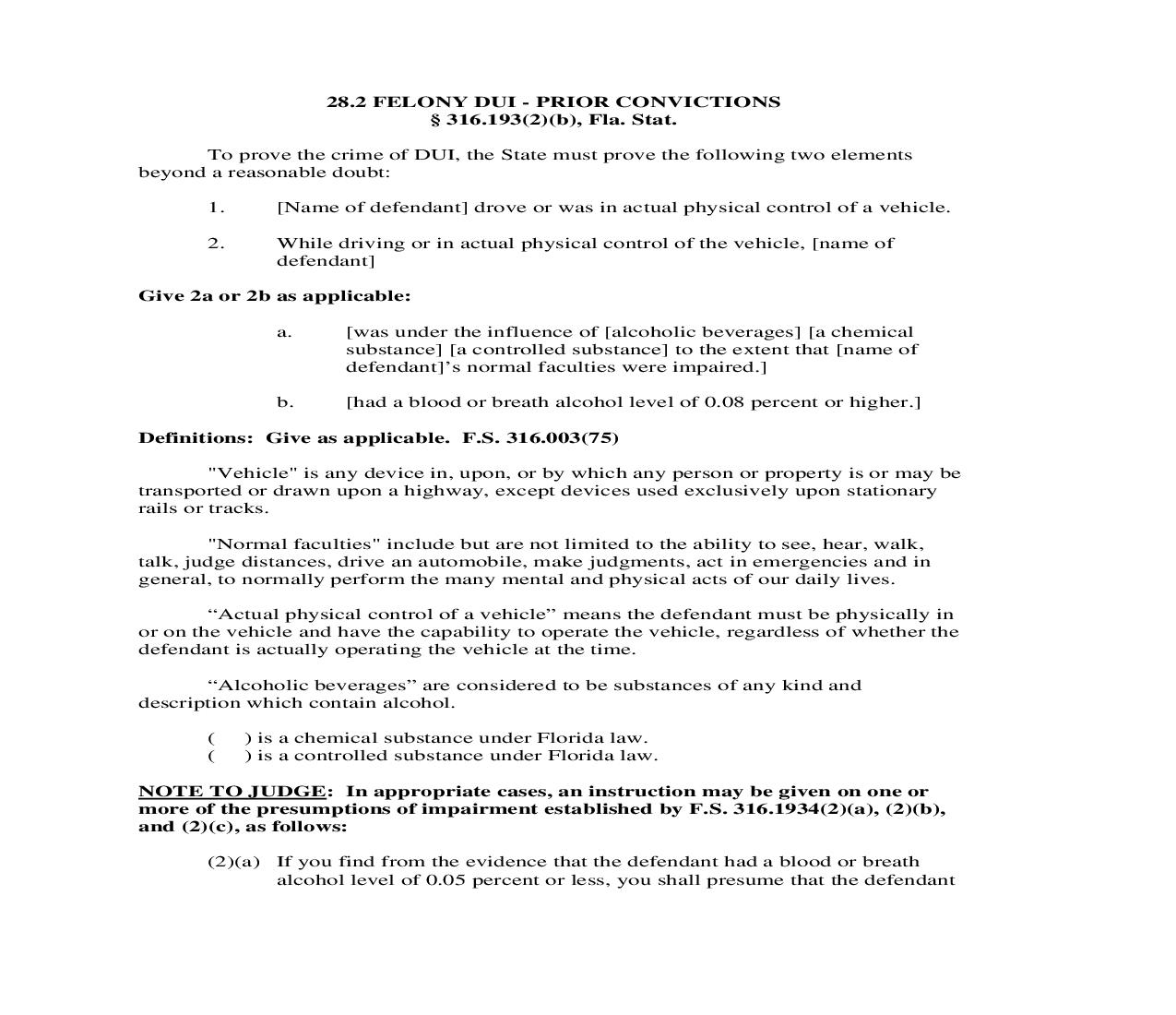 28.2. Felony DUI - Prior Convictions | Pdf Doc Docx | Florida_JI