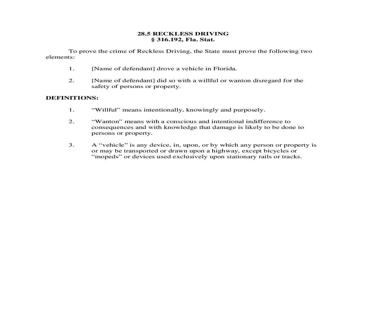 28.5. Reckless Driving | Pdf Doc Docx | Florida_JI