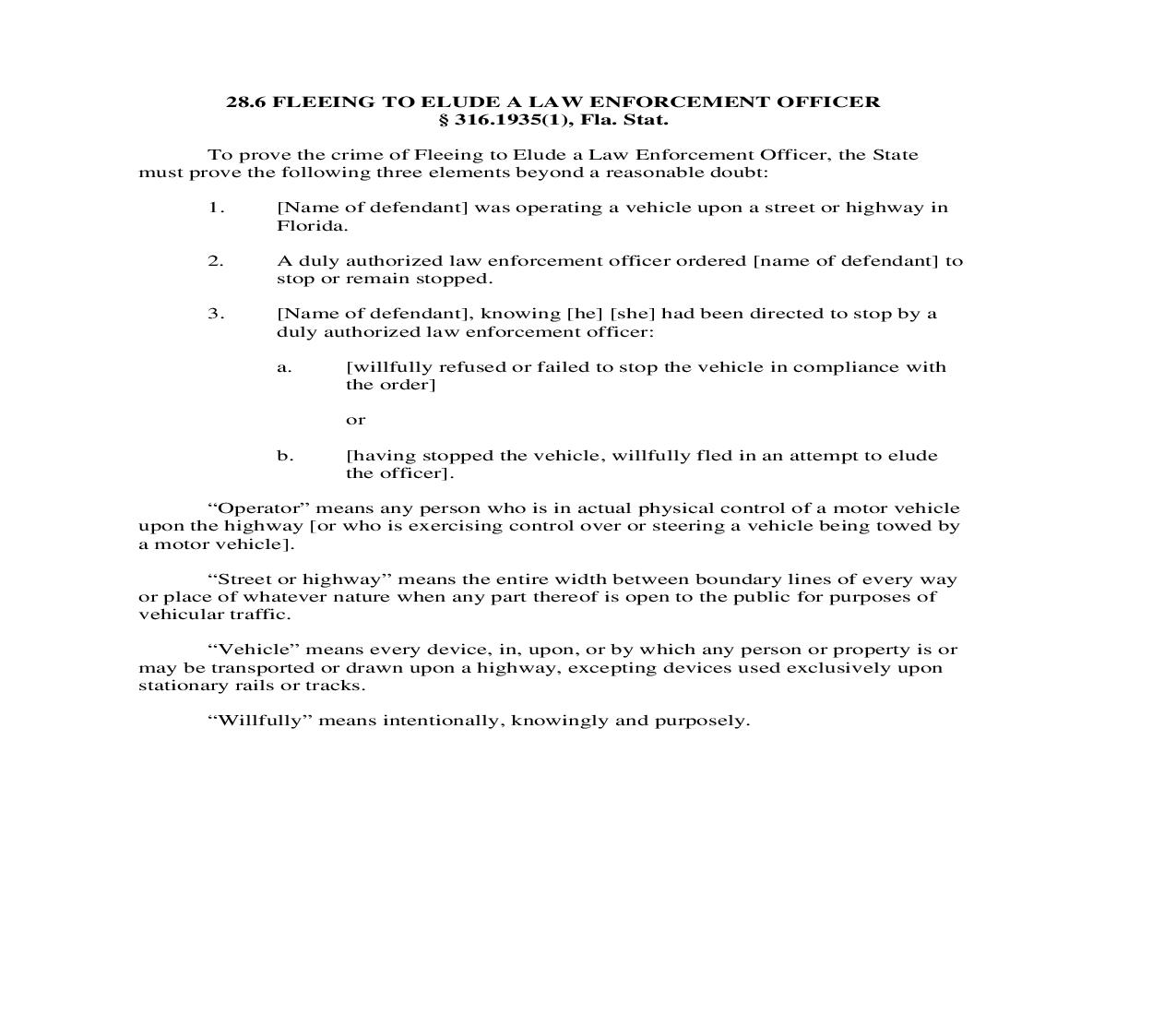 28.6. Fleeing To Elude A Law Enforcement Officer | Pdf Doc Docx | Florida_JI
