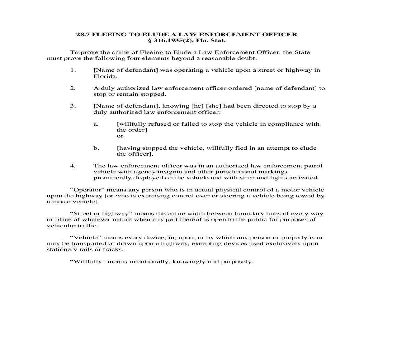 28.7. Fleeing To Elude A Law Enforcement Officer | Pdf Doc Docx | Florida_JI