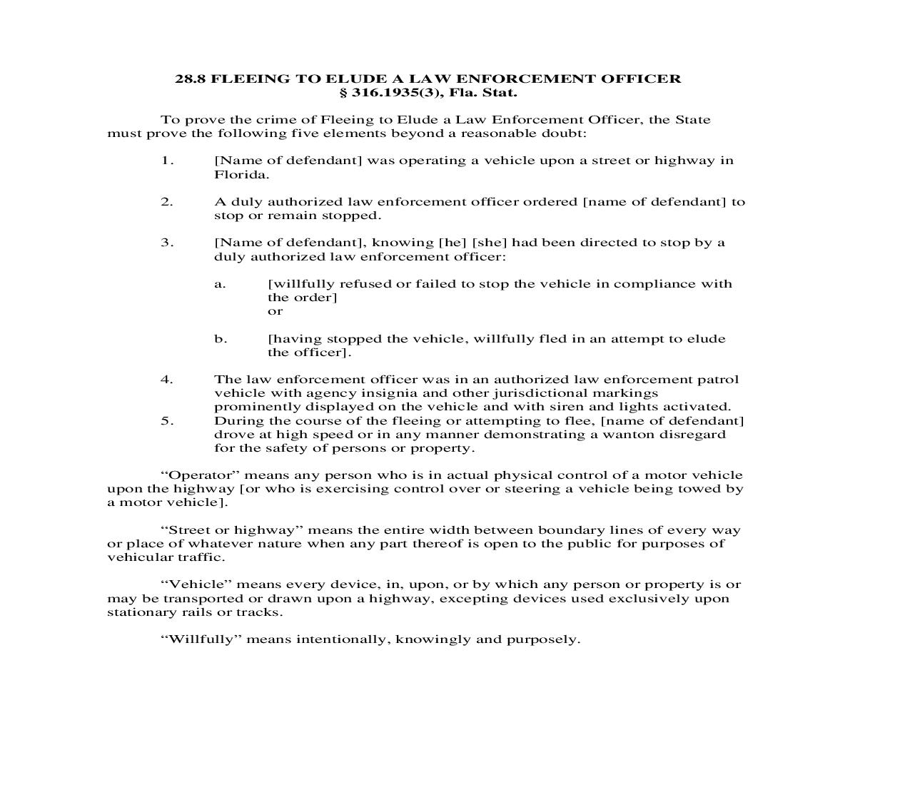 28.8. Fleeing To Elude Law Enforcement Officer | Pdf Doc Docx | Florida_JI