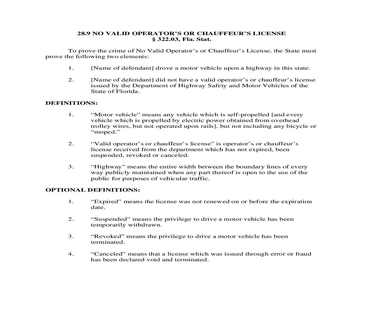 28.9. No Valid Operator's Or Chauffeur's License | Pdf Doc Docx | Florida_JI