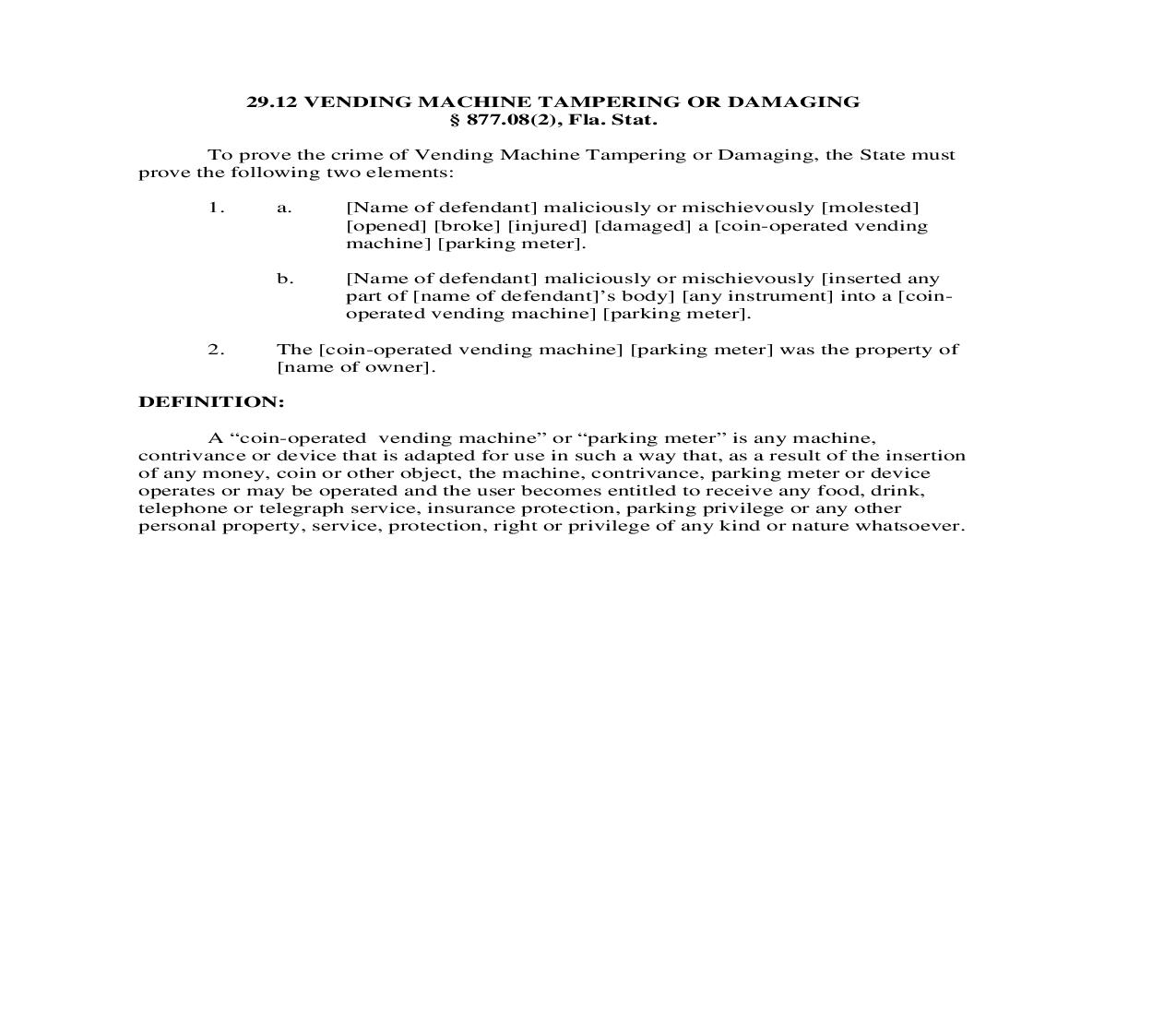 29.12. Vending Machine Tampering Or Damaging | Pdf Doc Docx | Florida_JI