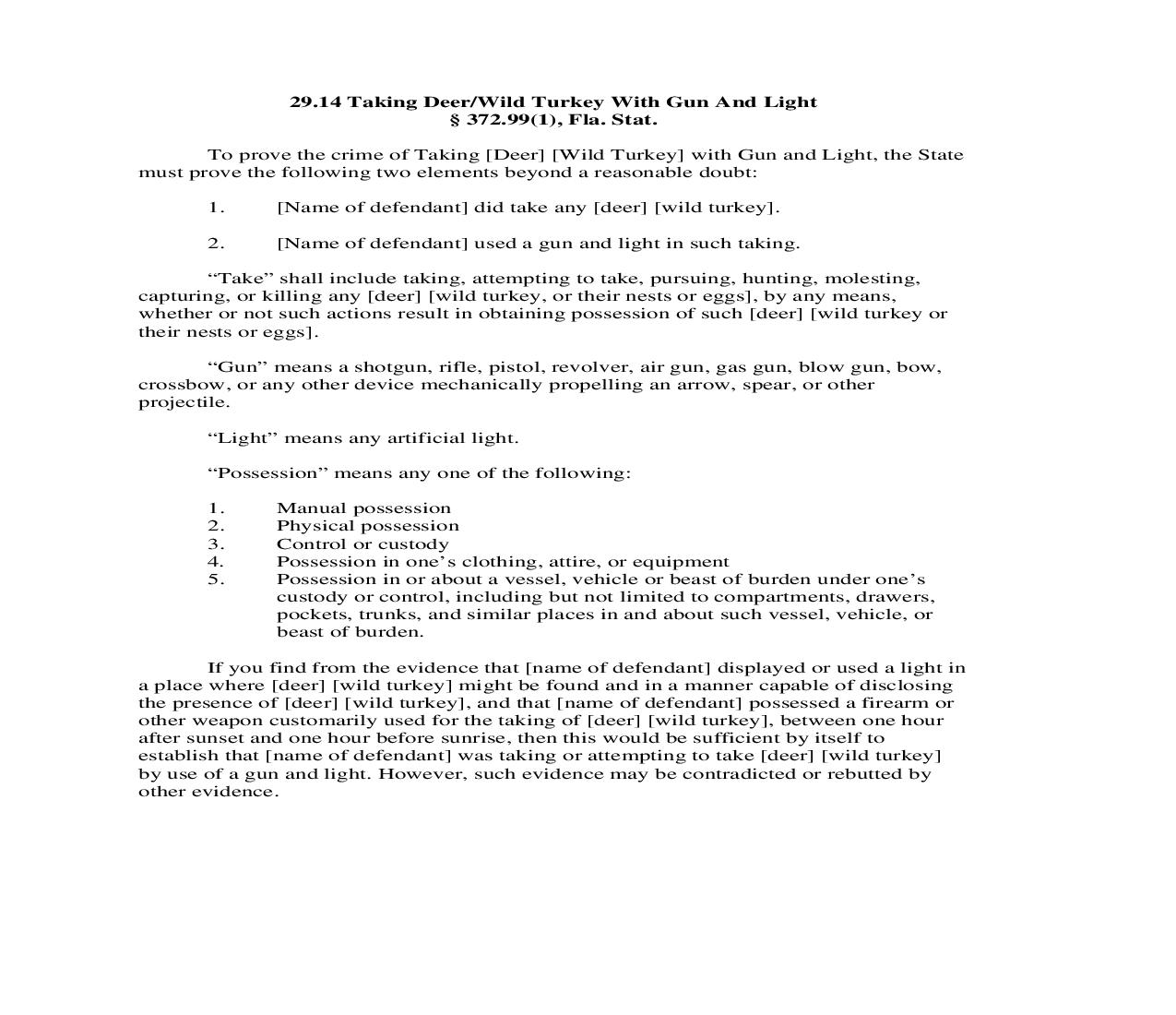 29.14. Taking Deer or Wild Turkey With Gun And Light | Pdf Doc Docx | Florida_JI