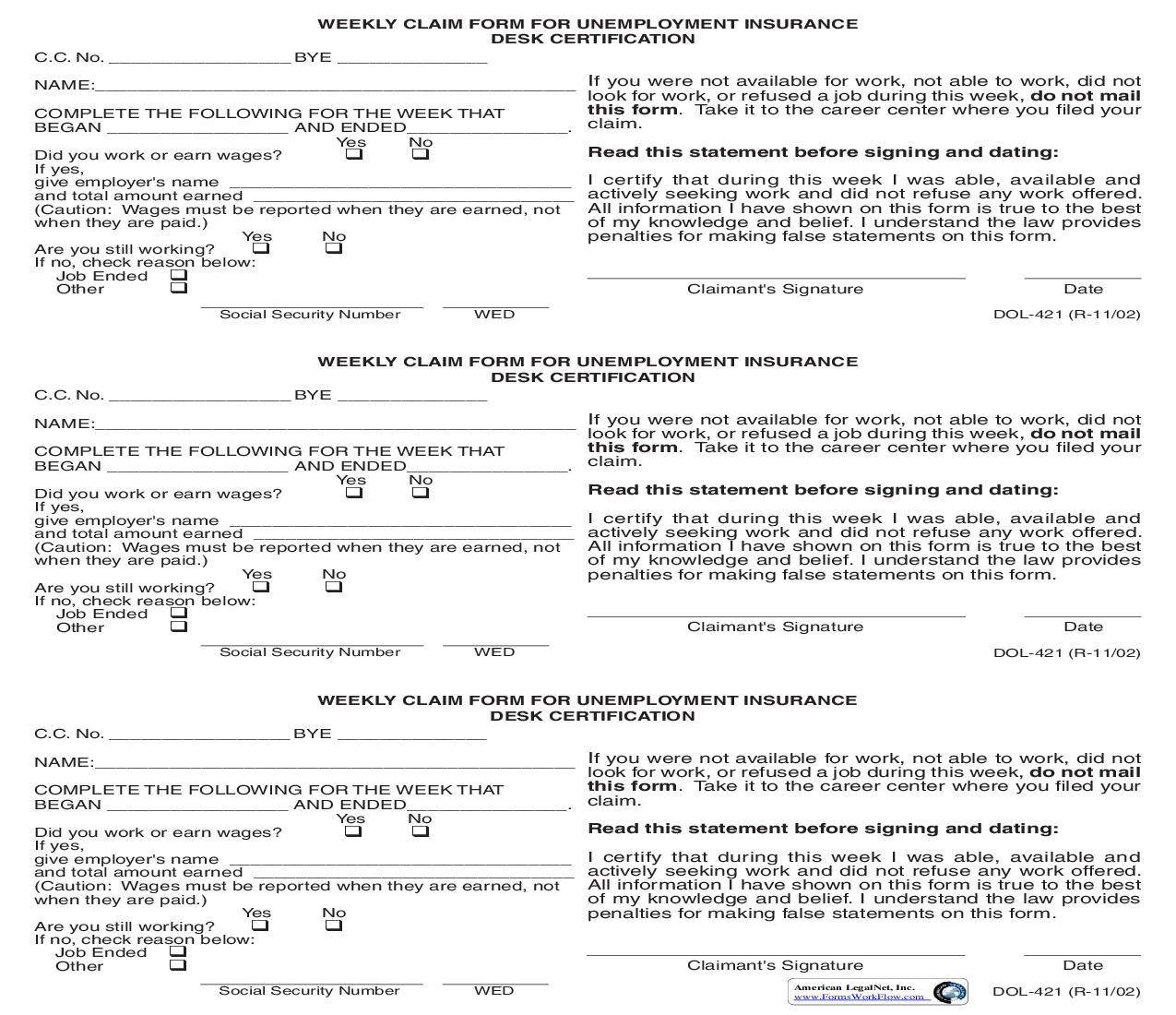 Weekly Claim Form For Unemployment Insurance {DOL-421} | Pdf Fpdf Doc Docx | Georgia