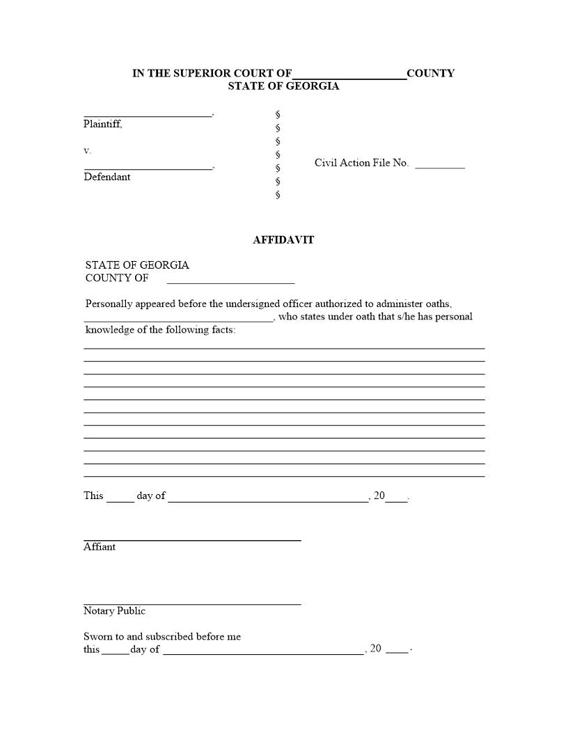 Affidavit (Generic) | Pdf Fpdf Docx | Georgia