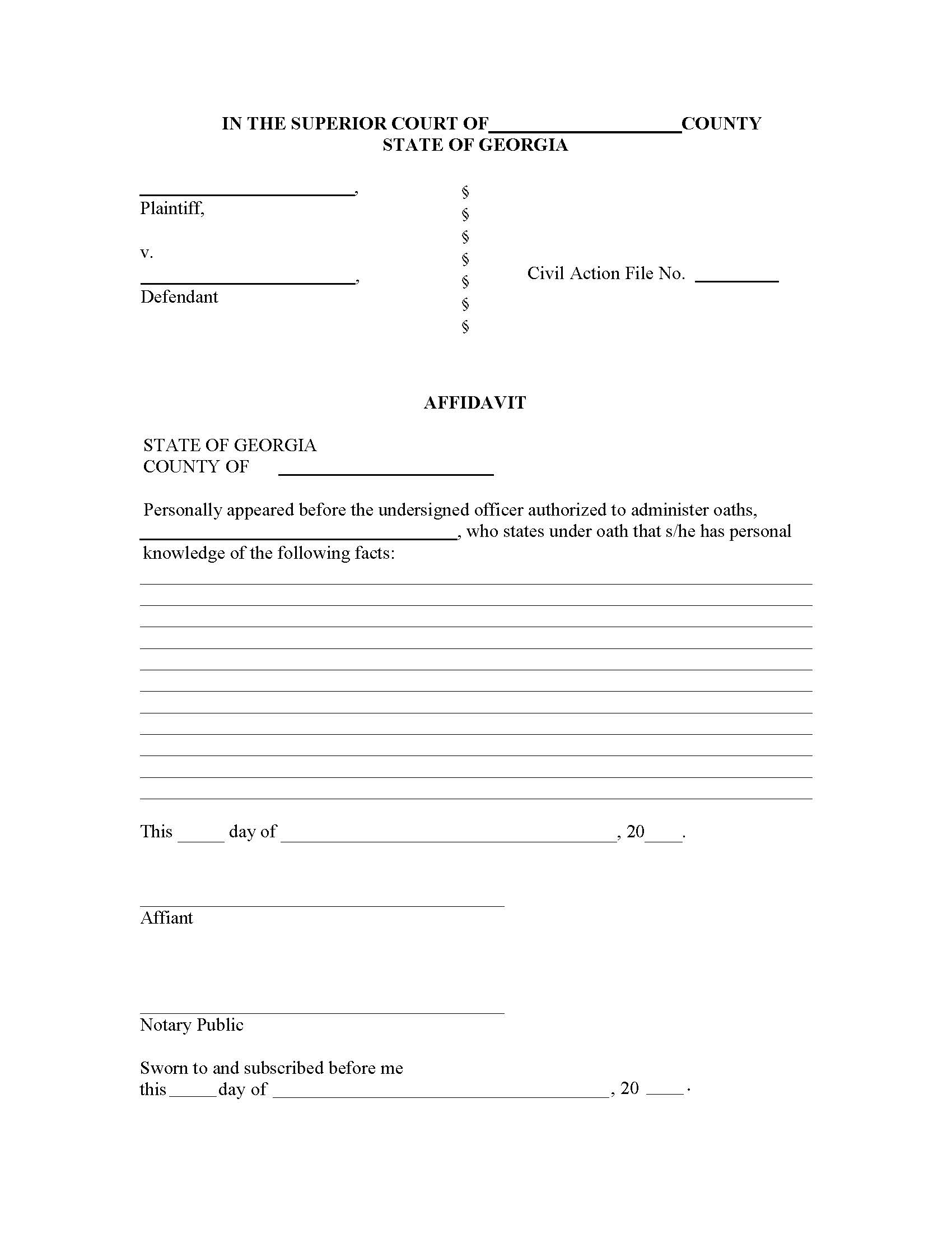 Affidavit (Generic) | Pdf Fpdf Docx | Georgia