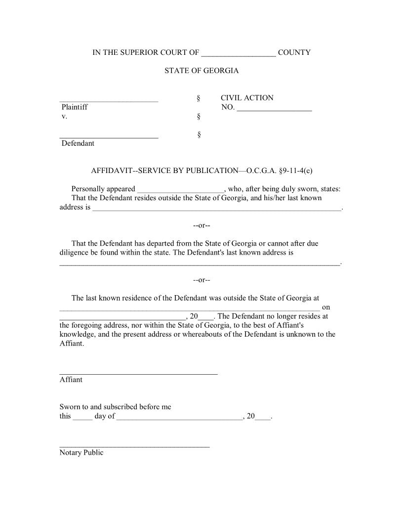 Affidavit (Service By Publication) | Pdf Fpdf Docx | Georgia