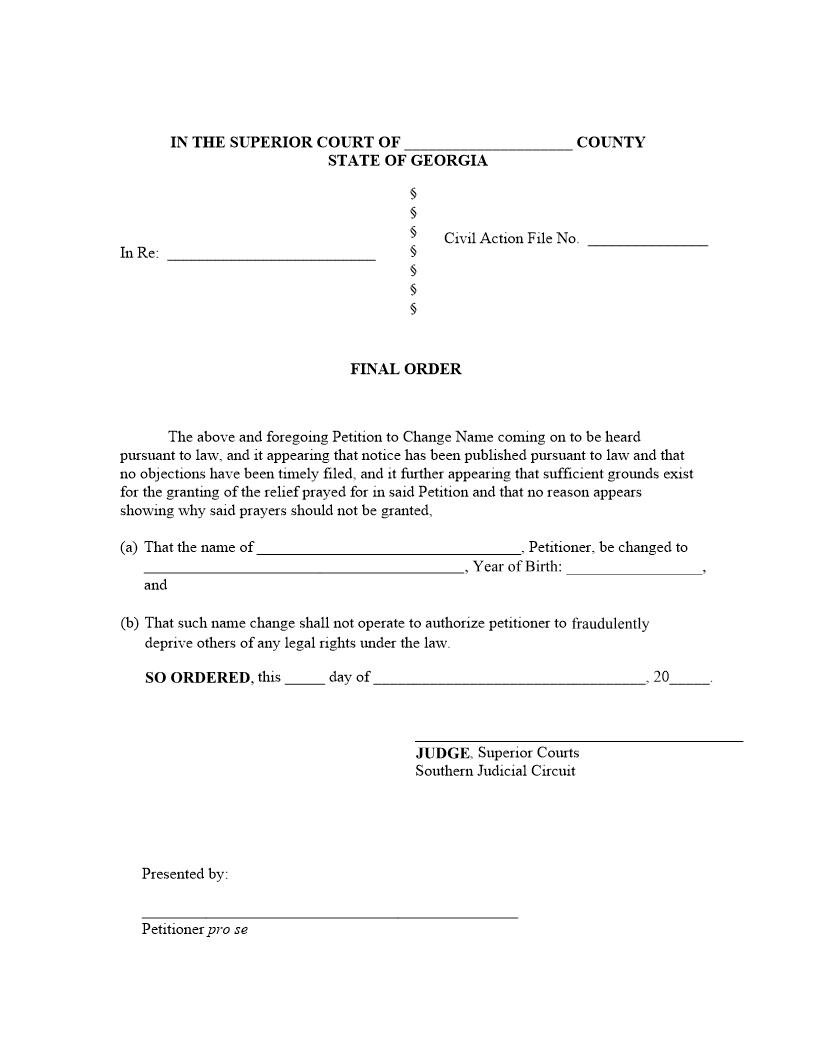 Final Order (Adult Name Change) | Pdf Fpdf Docx | Georgia