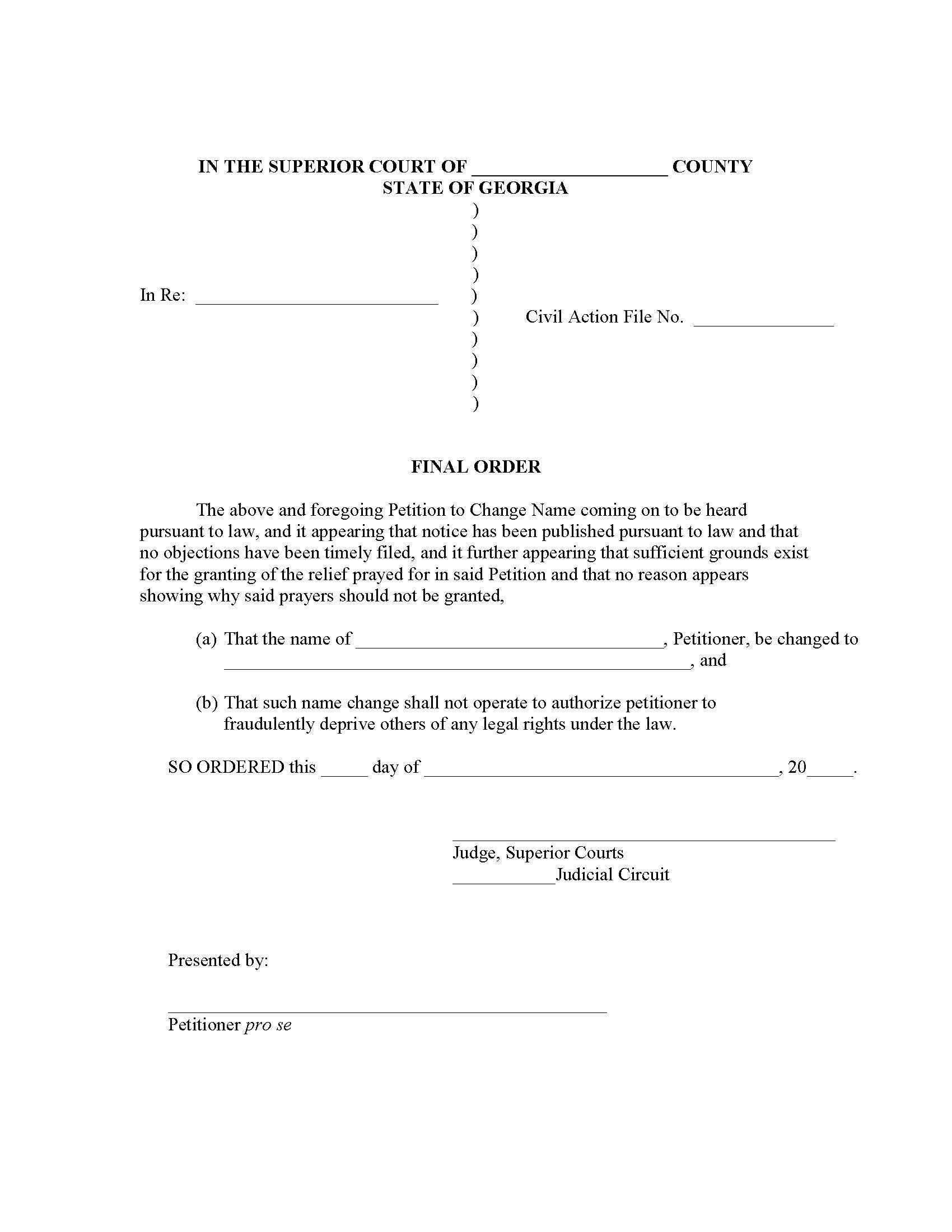 Final Order (Adult Name Change) | Pdf Fpdf Docx | Georgia
