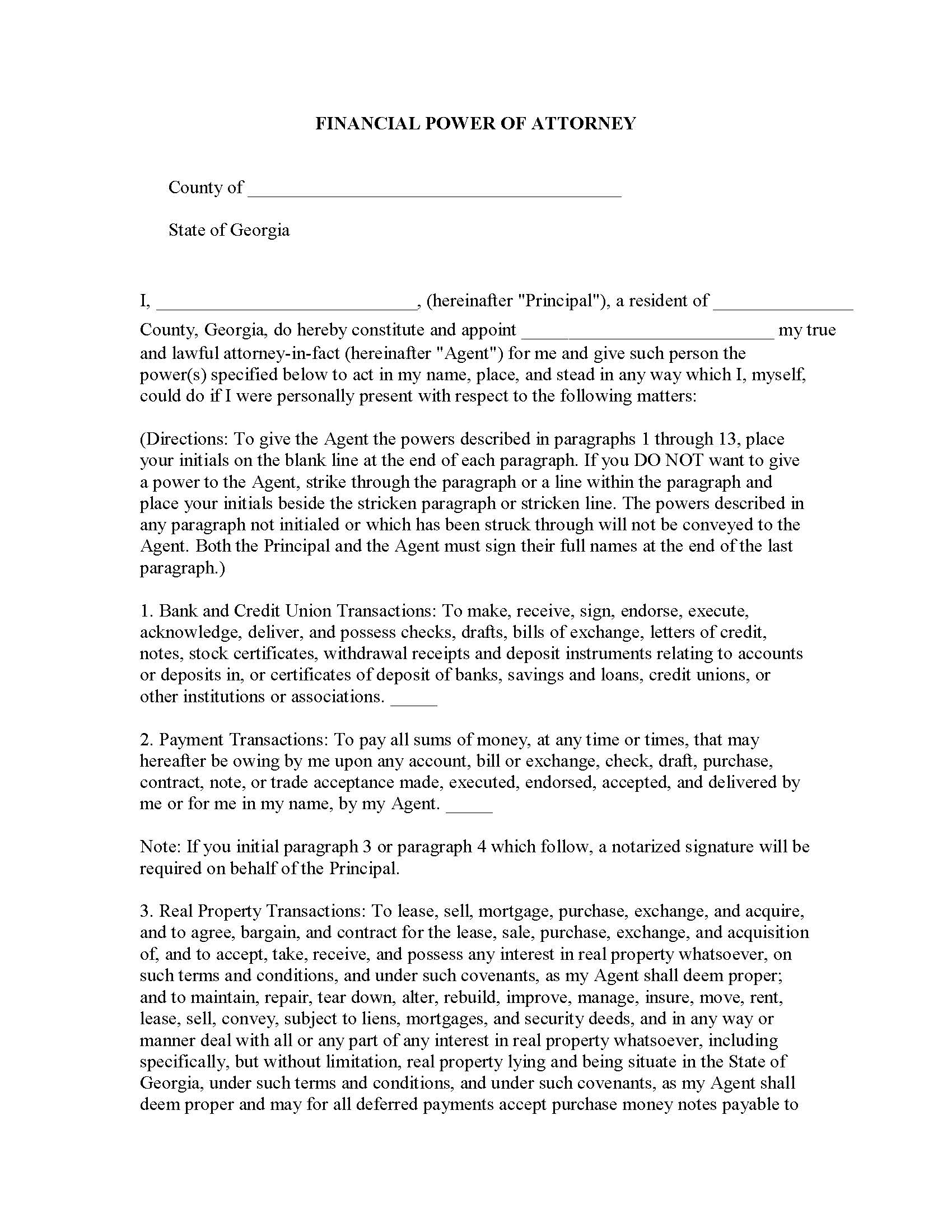 Financial Power Of Attorney | Pdf Fpdf Docx | Georgia