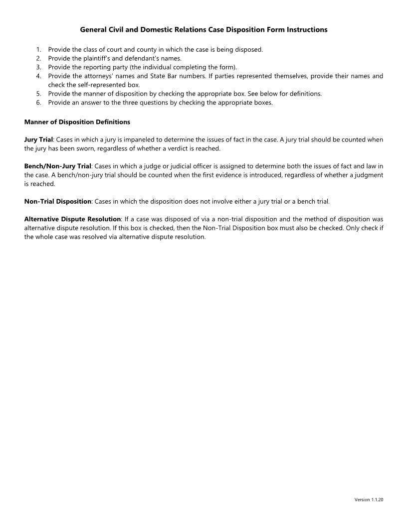General Civil And Domestic Relations Case Disposition Information Form | Pdf Fpdf Docx | Georgia
