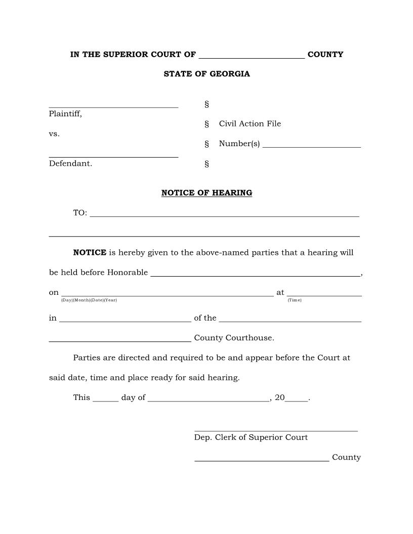 Notice Of Hearing | Pdf Fpdf Docx | Georgia