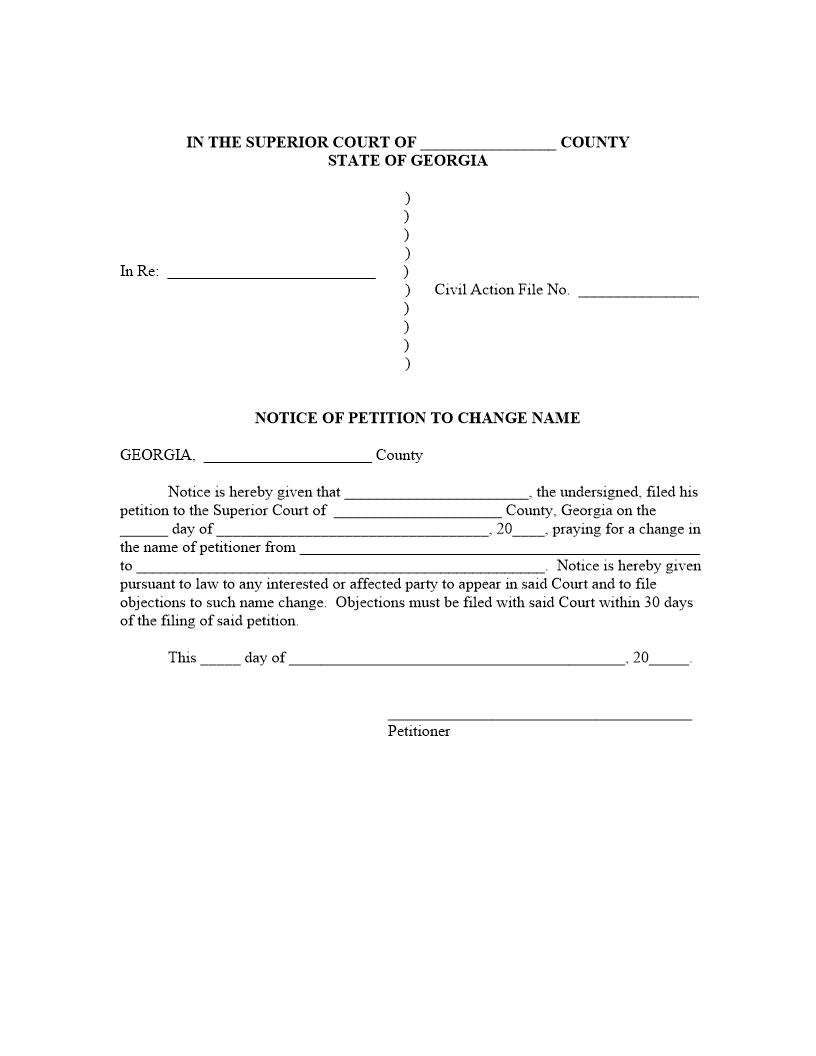 Notice Of Petition To Change Name | Pdf Fpdf Docx | Georgia