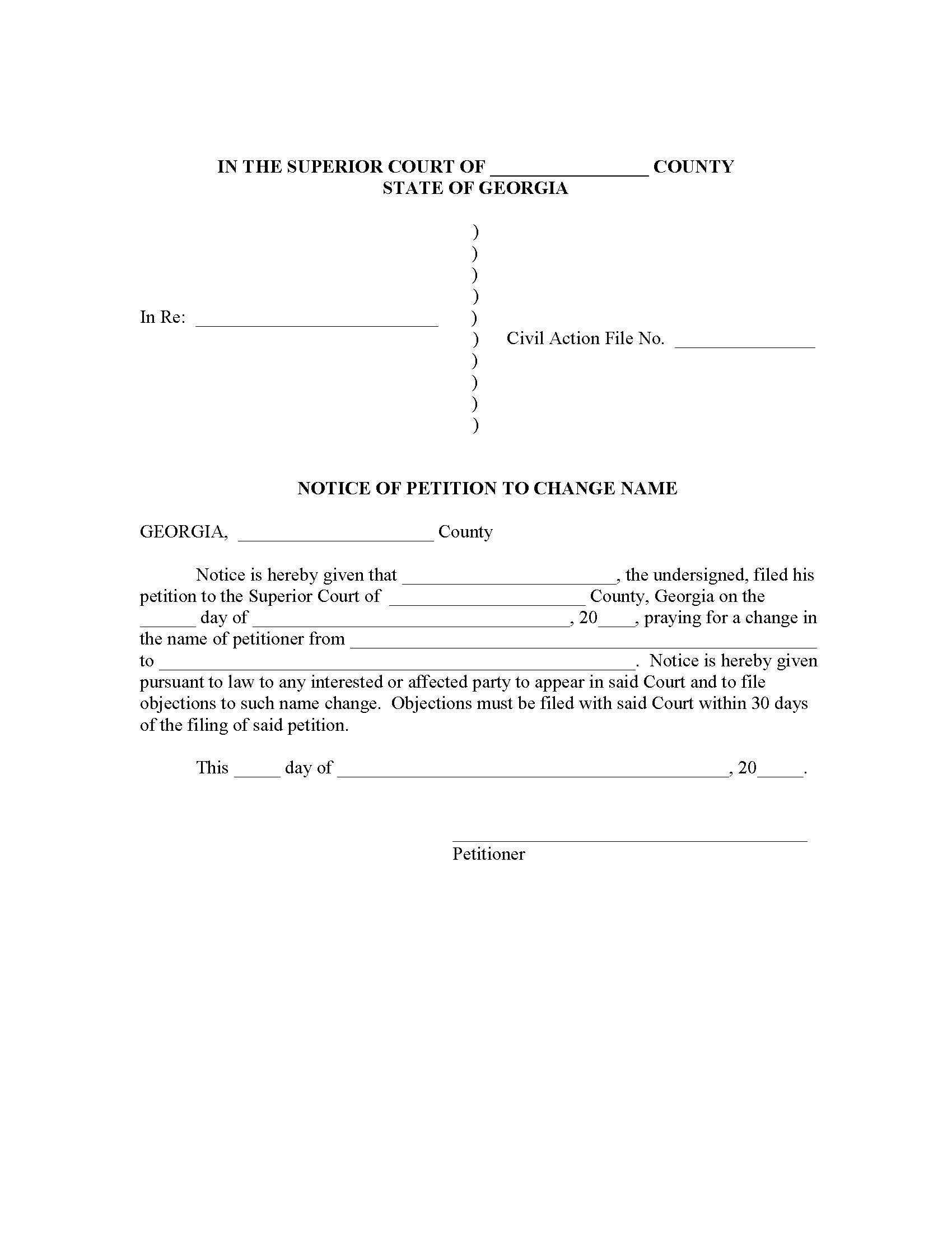 Notice Of Petition To Change Name | Pdf Fpdf Docx | Georgia