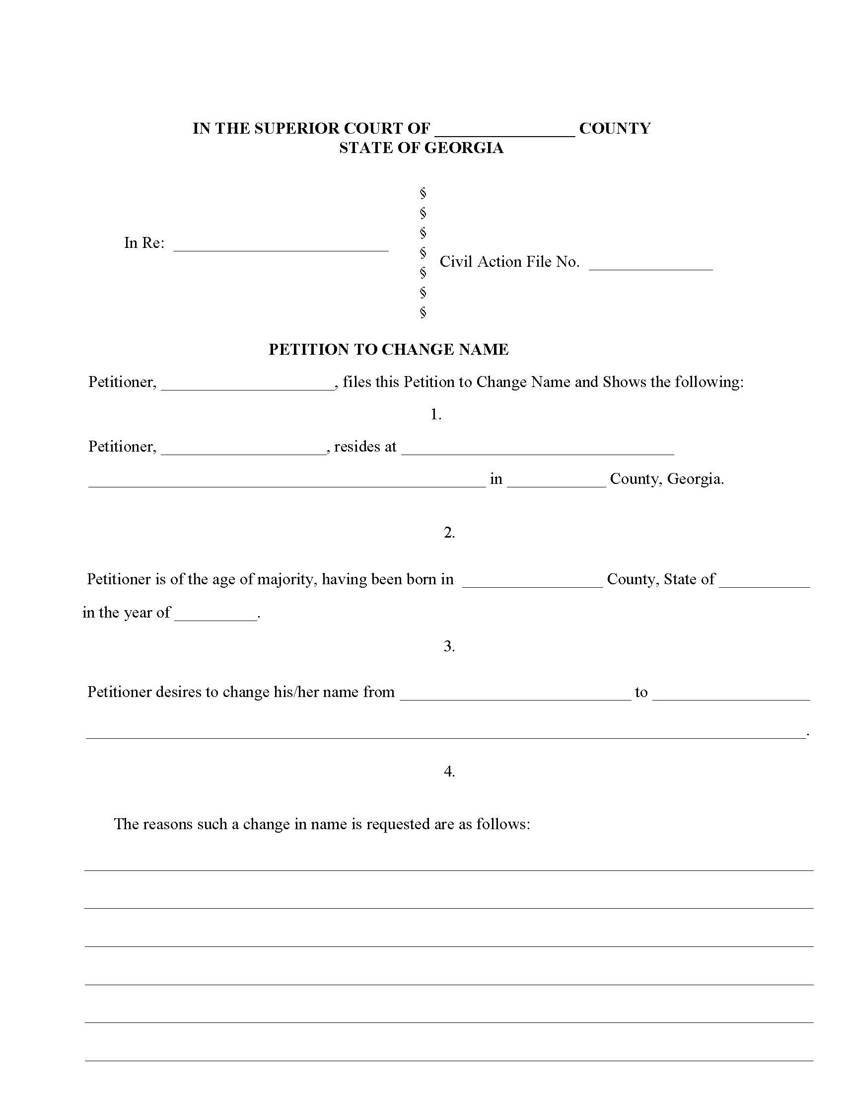 Petition To Change Name (Adult) | Pdf Fpdf Docx | Georgia