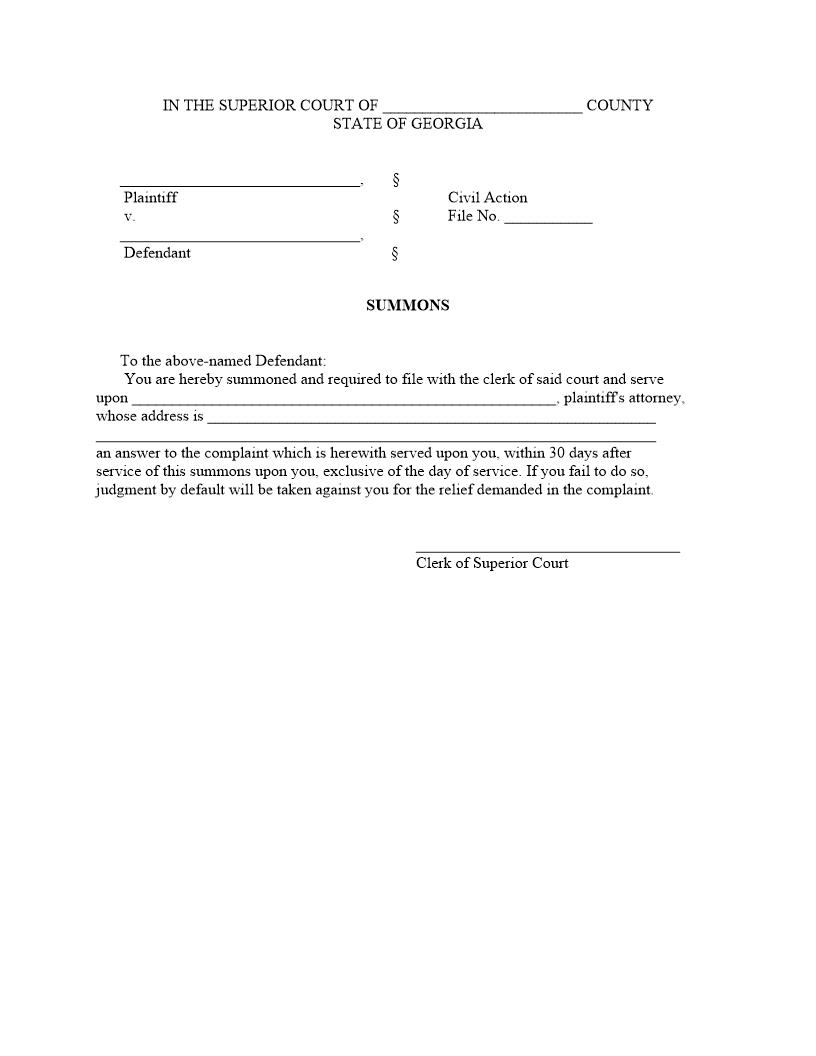 Summons | Pdf Fpdf Docx | Georgia