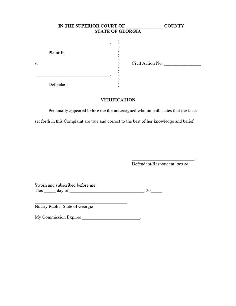 Verification (Answer And Counterclaim) | Pdf Fpdf Docx | Georgia