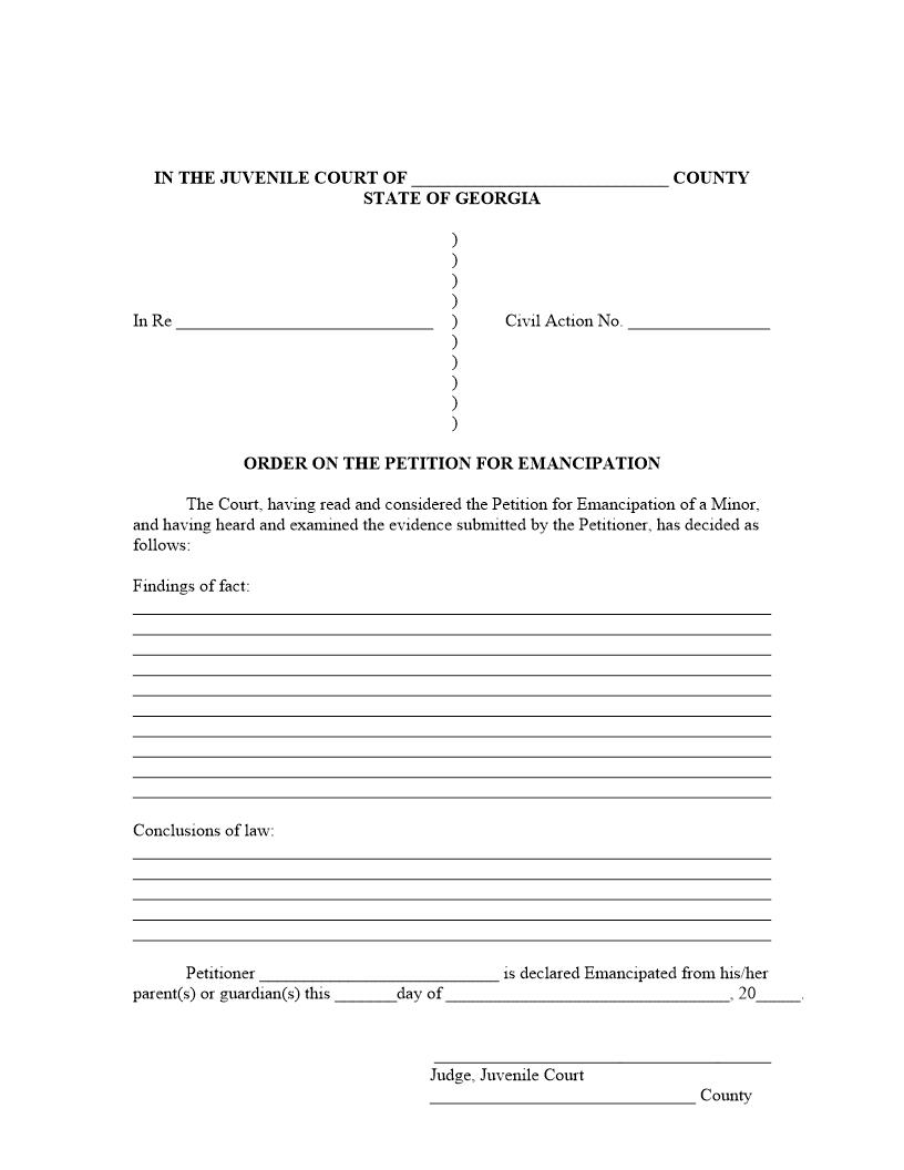 Order On the Petition For Emancipation | Pdf Fpdf Docx | Georgia