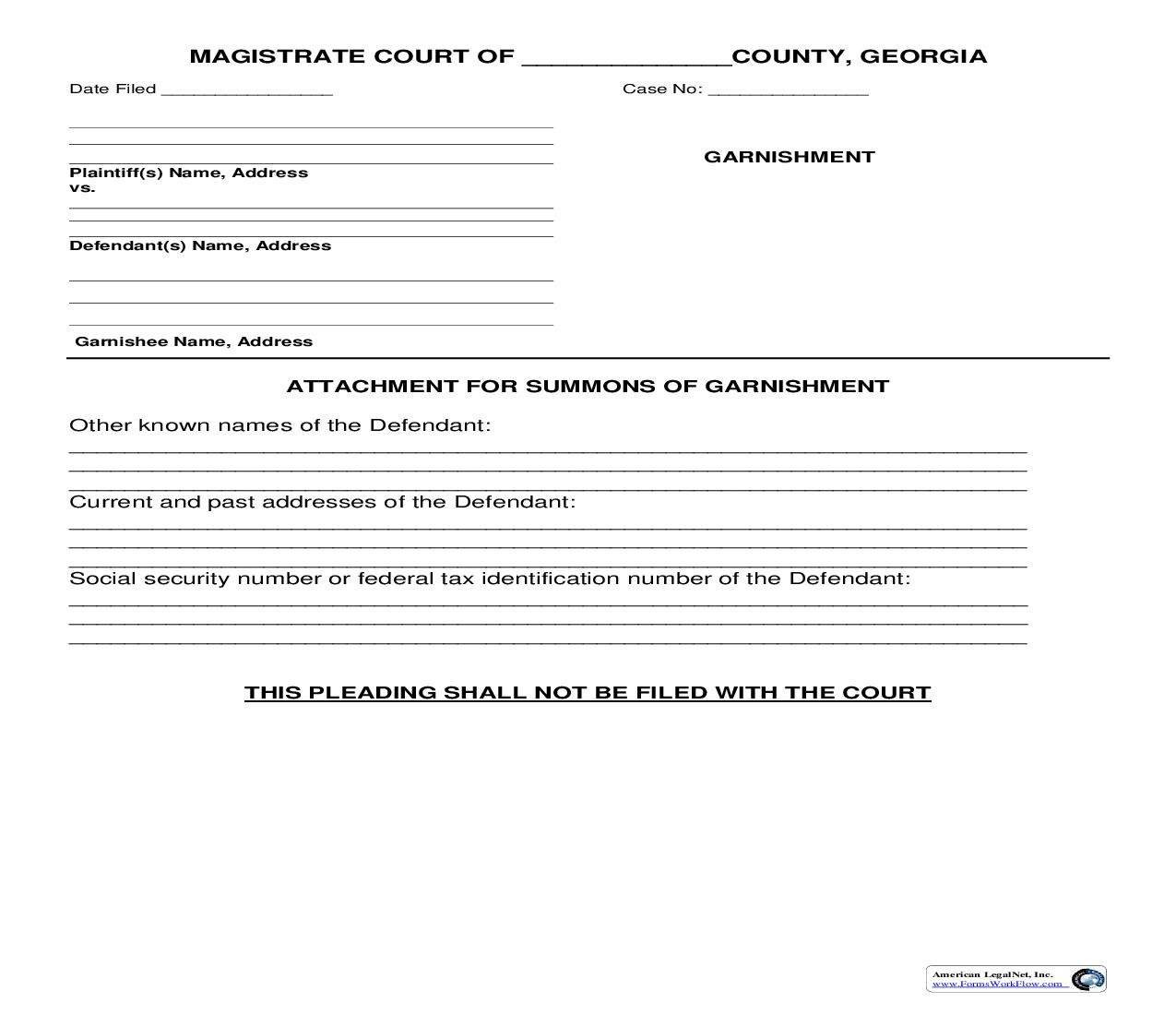 Attachment For Summons Of Garnishment | Pdf Fpdf Doc Docx | Georgia