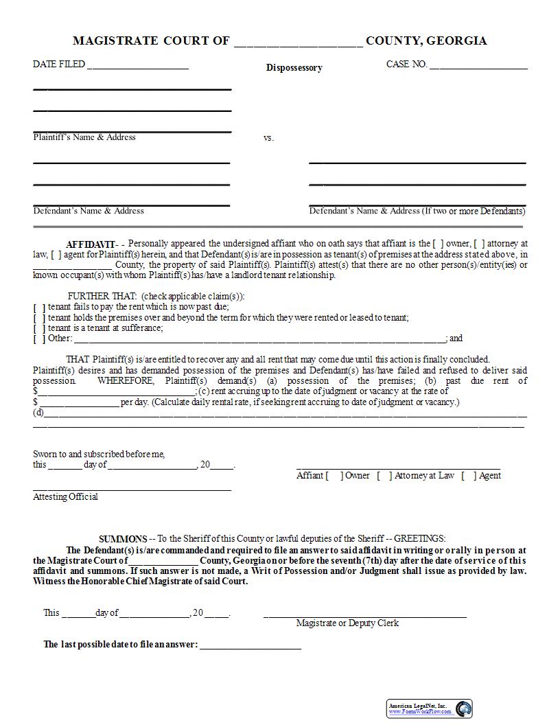 Dispossesory Affidavit | Pdf Fpdf Docx | Georgia