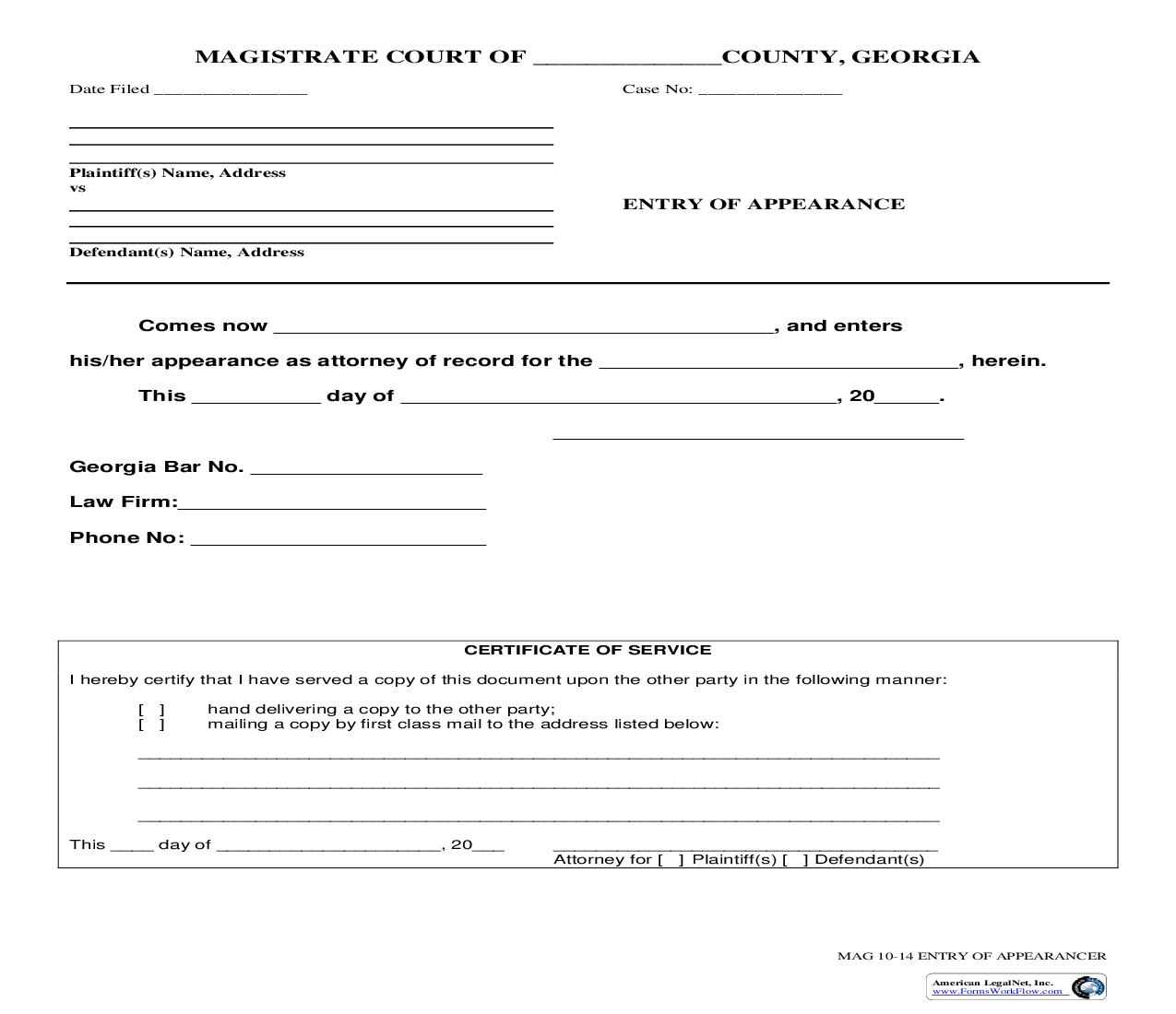 Entry Of Appearance | Pdf Fpdf Doc Docx | Georgia