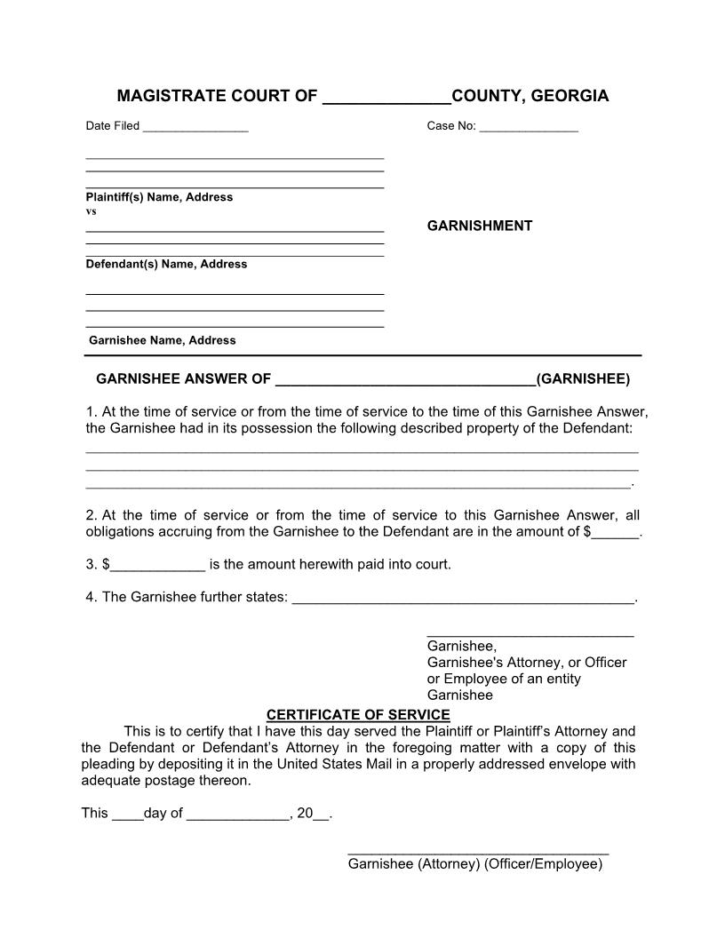 Garnishee Answer | Pdf Fpdf Doc Docx | Georgia
