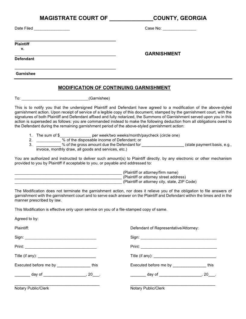Modification Of Continuing Garnishment | Pdf Fpdf Docx | Georgia