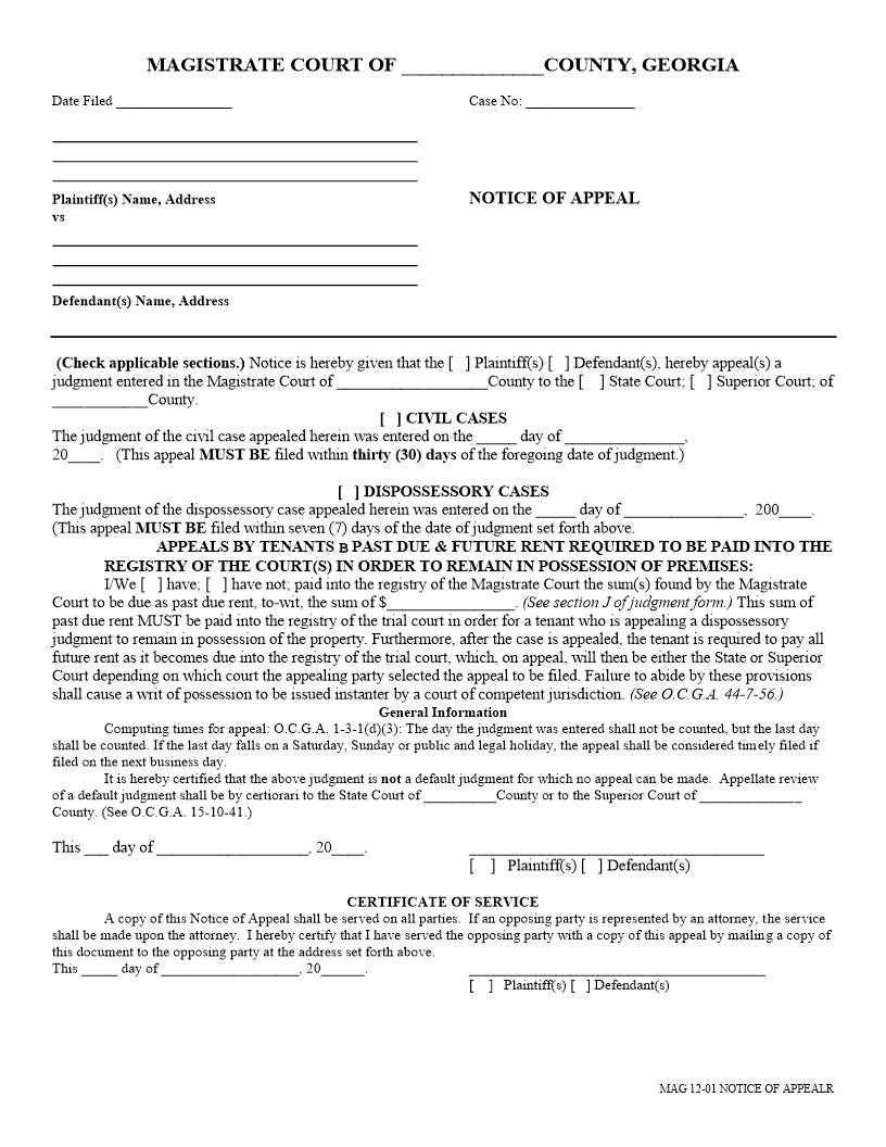 Notice Of Appeal | Pdf Fpdf Docx | Georgia